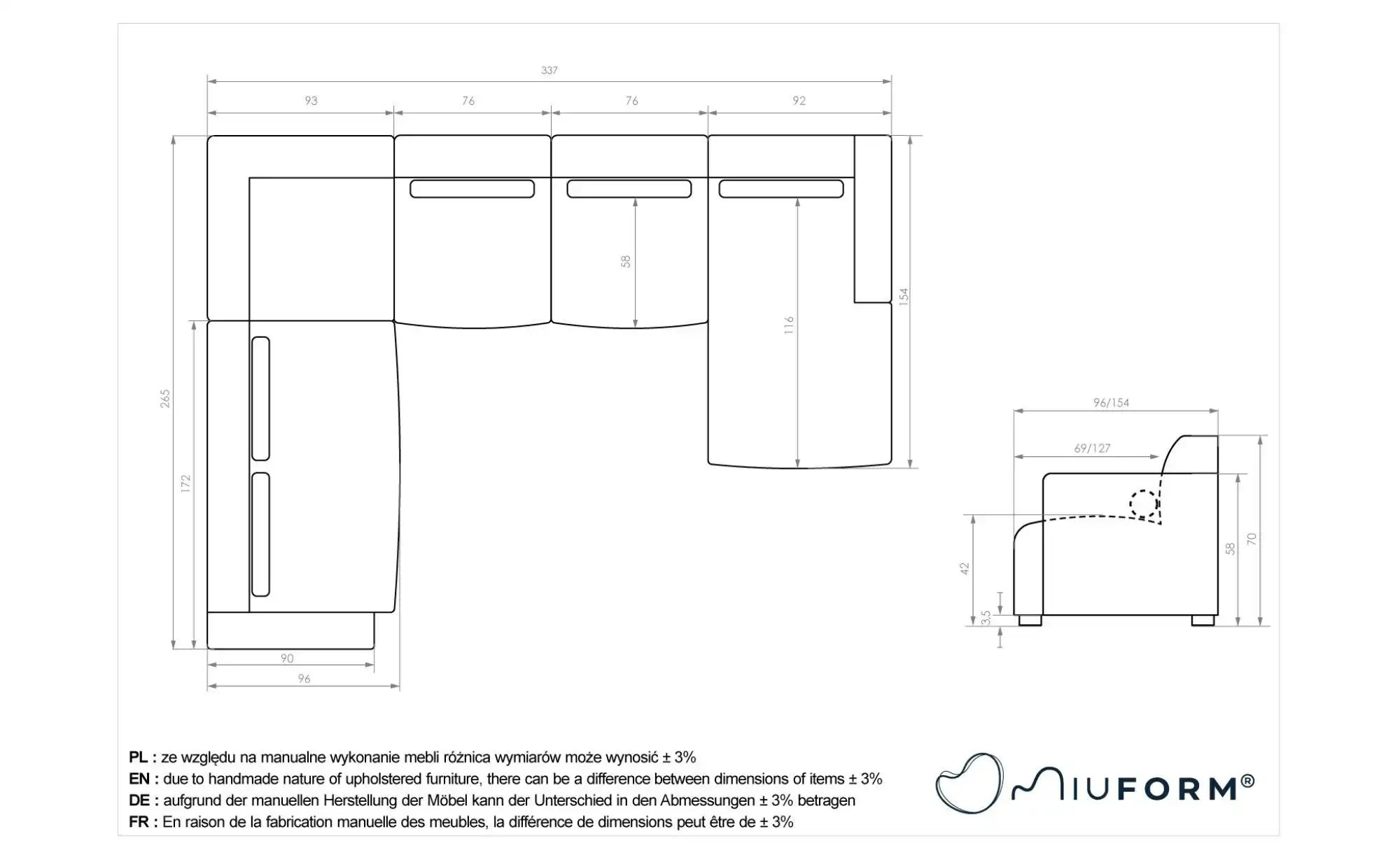 Thumbnail - Miuform Wohnlandschaft modular Flex Felix ¦ grau ¦ Maße (cm): B: 337 H: 70 Polstermöbel > Sofas > Wohnlandschaften - Höf...
