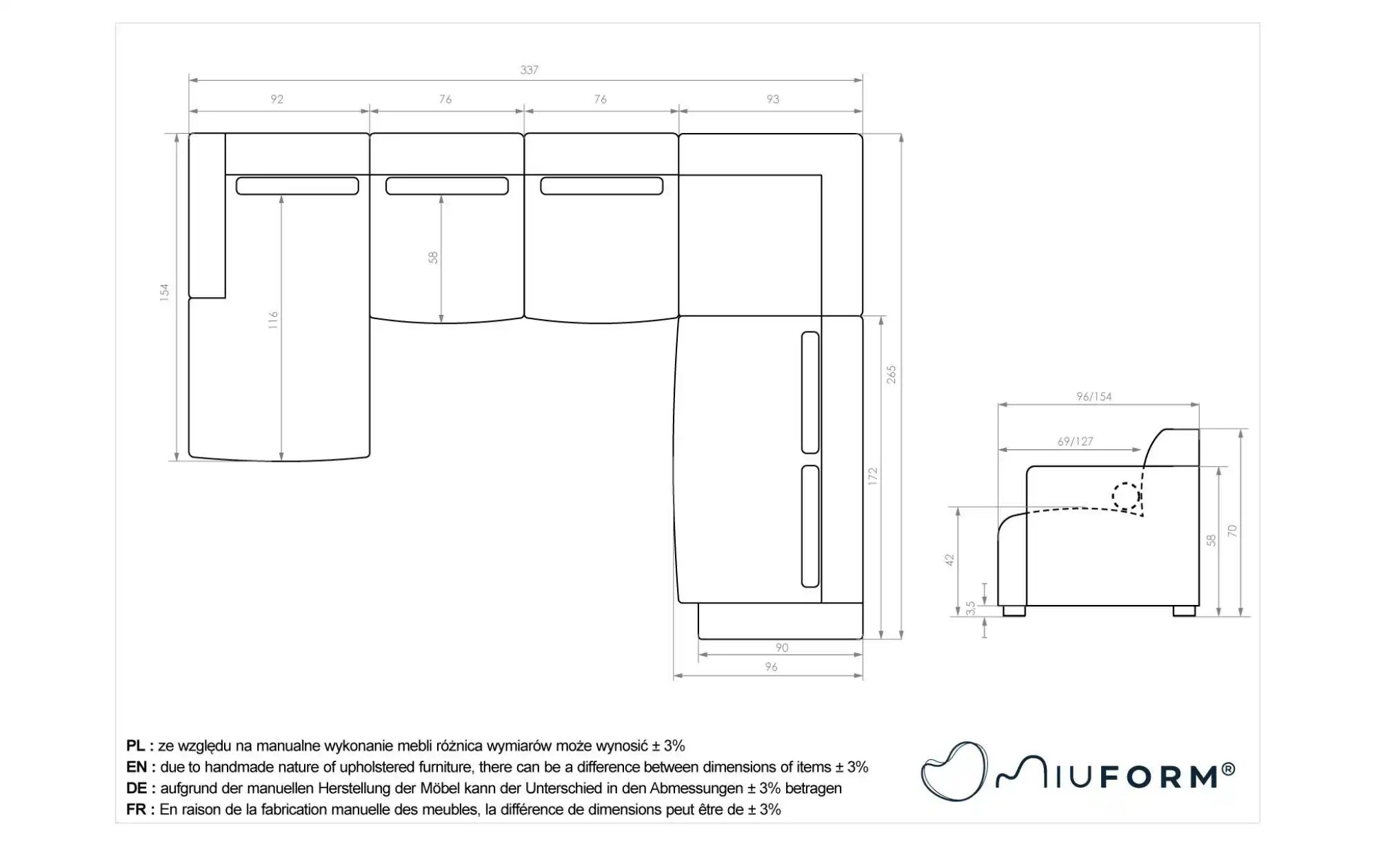 Miuform Wohnlandschaft modular Flex Felix ¦ grau ¦ Maße (cm): B: 337 H: 70 günstig online kaufen