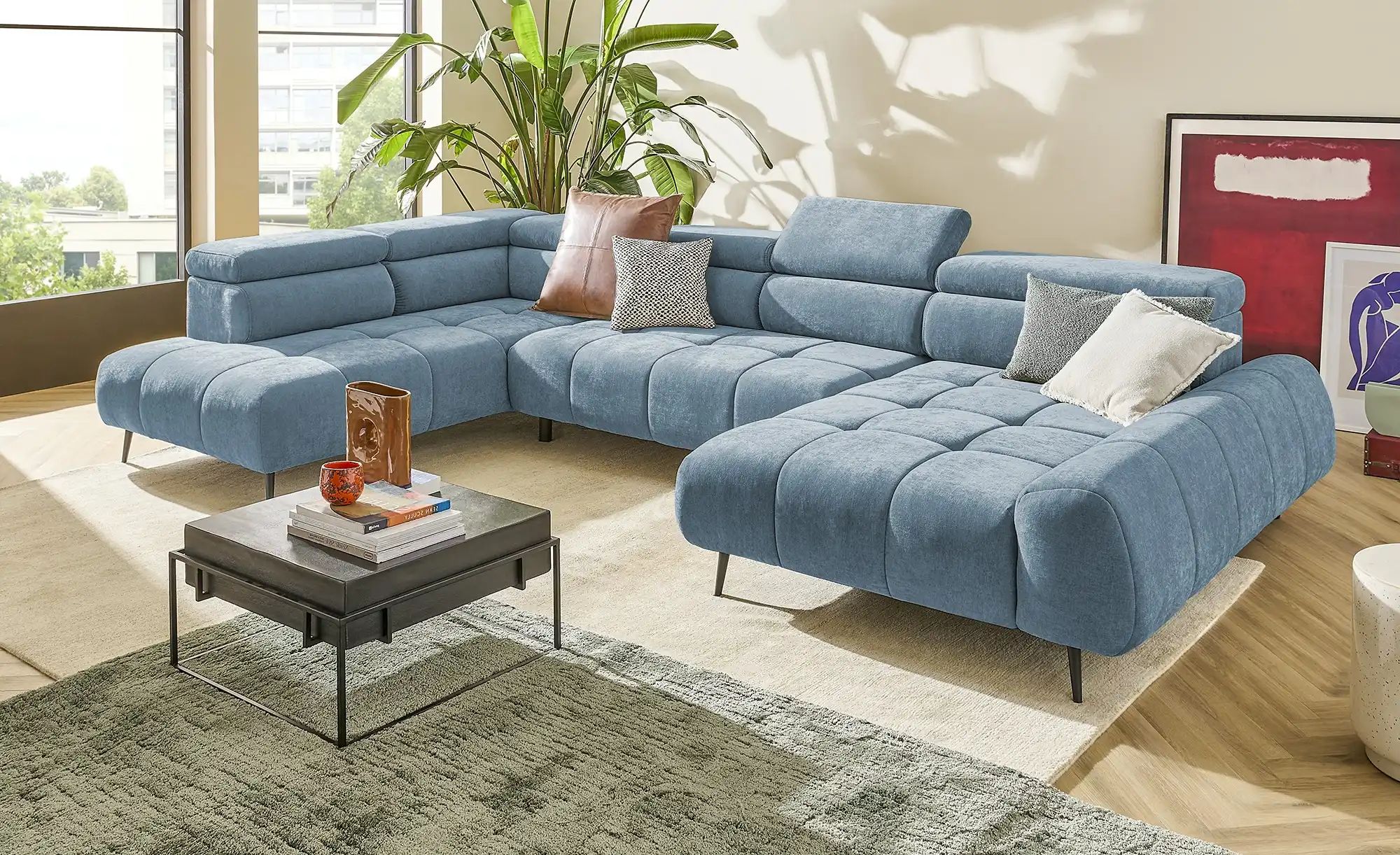 switch Wohnlandschaft  Mavel ¦ blau ¦ Maße (cm): B: 367 H: 93 T: 208.0 Pols günstig online kaufen