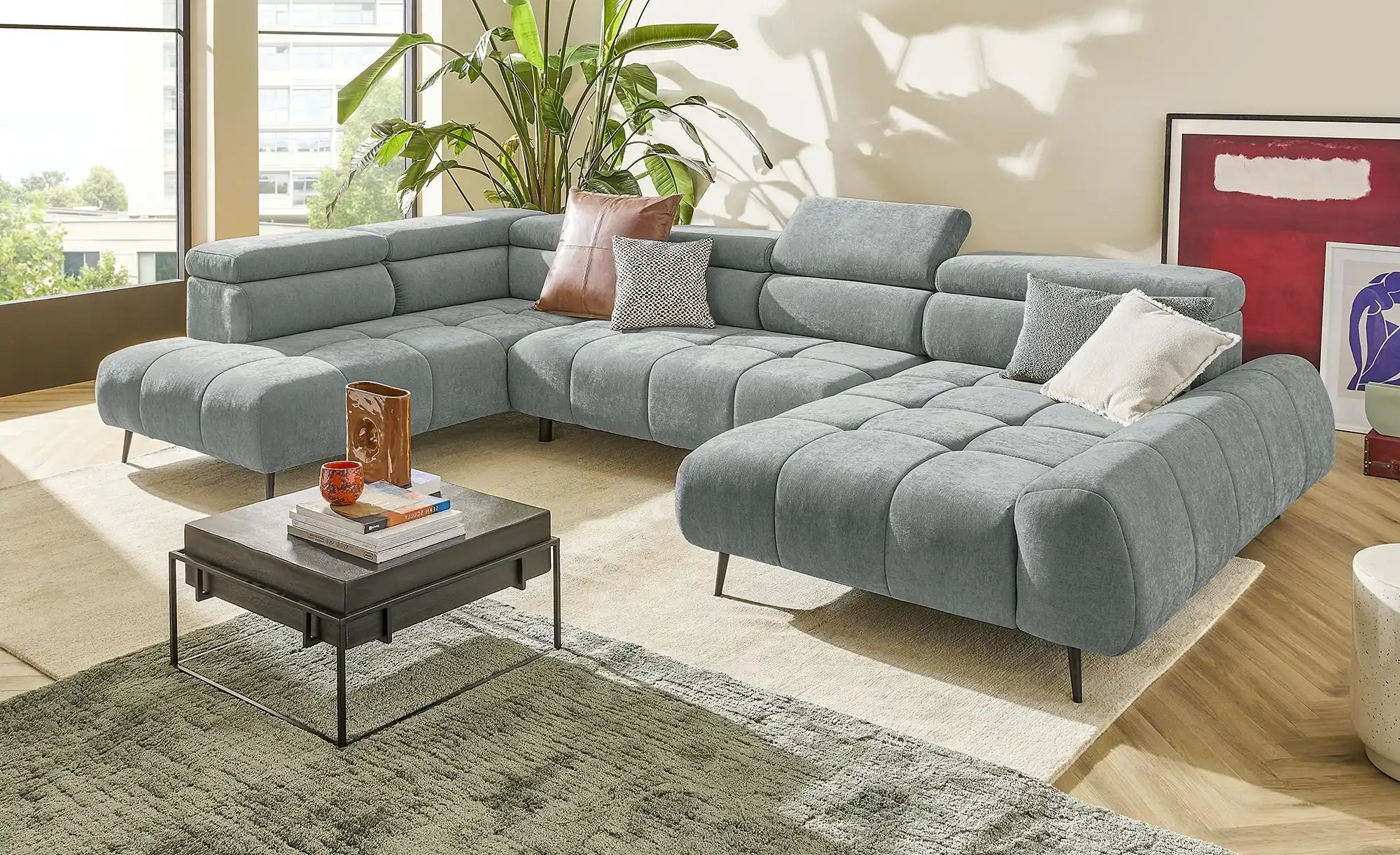 switch Wohnlandschaft  Mavel ¦ grau ¦ Maße (cm): B: 367 H: 93 T: 208.0 Pols günstig online kaufen