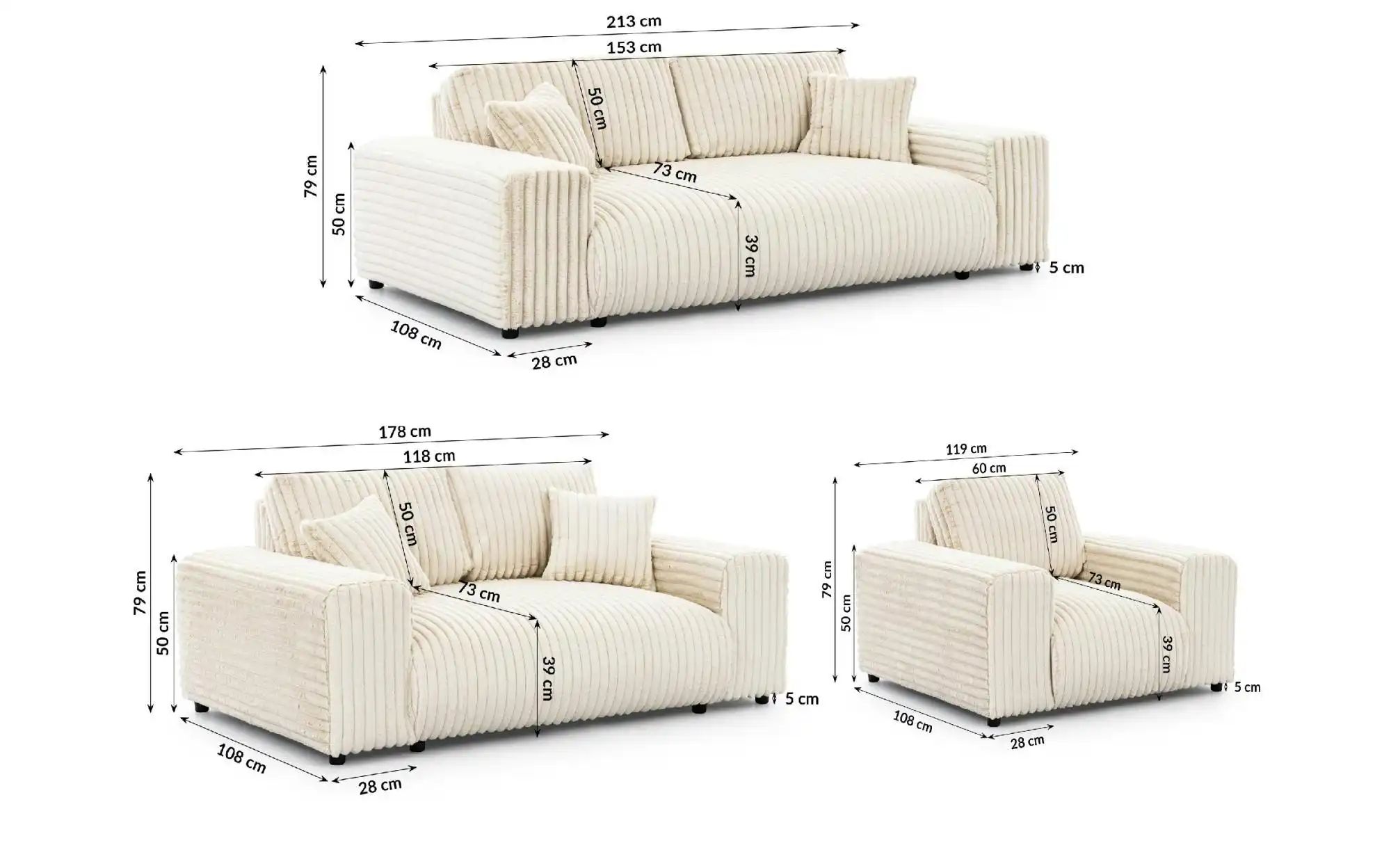 Polstergarnitur 3er-Set   ¦ beige ¦ Maße (cm): B: 213 H: 79 Polstermöbel > günstig online kaufen