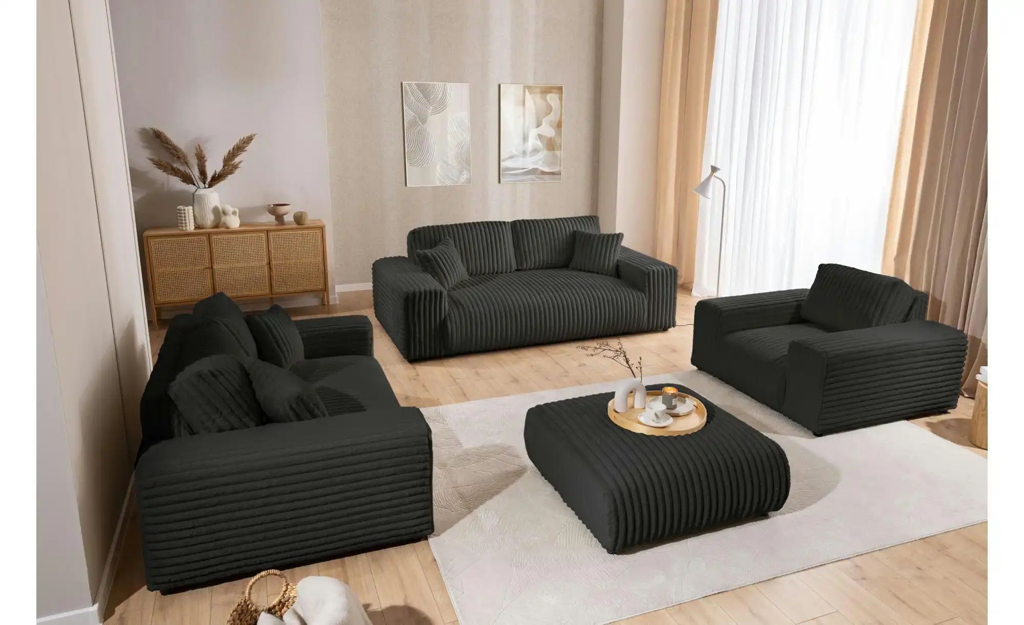 Polstergarnitur 2er-Set   ¦ grau ¦ Maße (cm): B: 213 H: 79 Polstermöbel > S günstig online kaufen