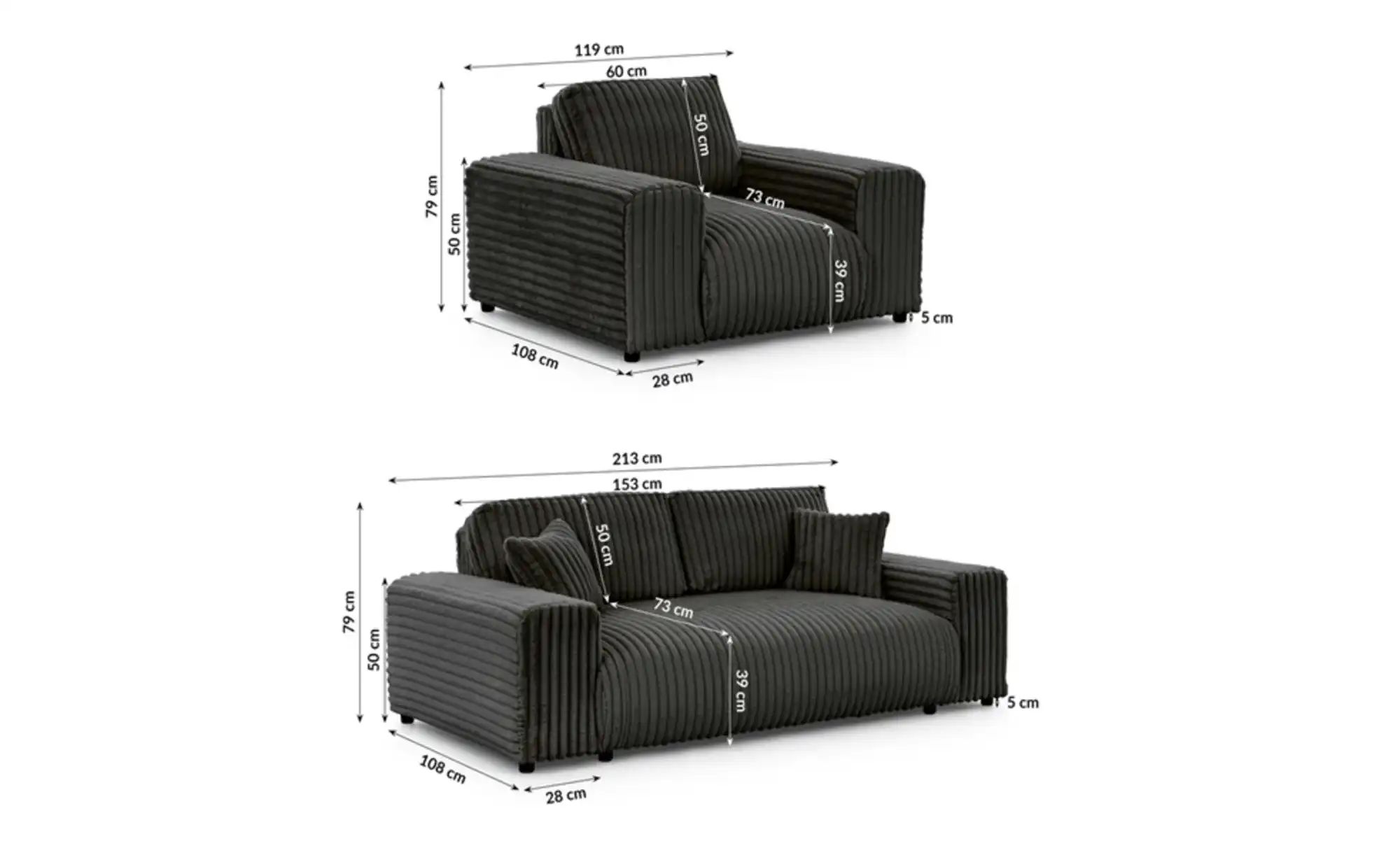 Polstergarnitur 2er-Set   ¦ grau ¦ Maße (cm): B: 213 H: 79 Polstermöbel > S günstig online kaufen