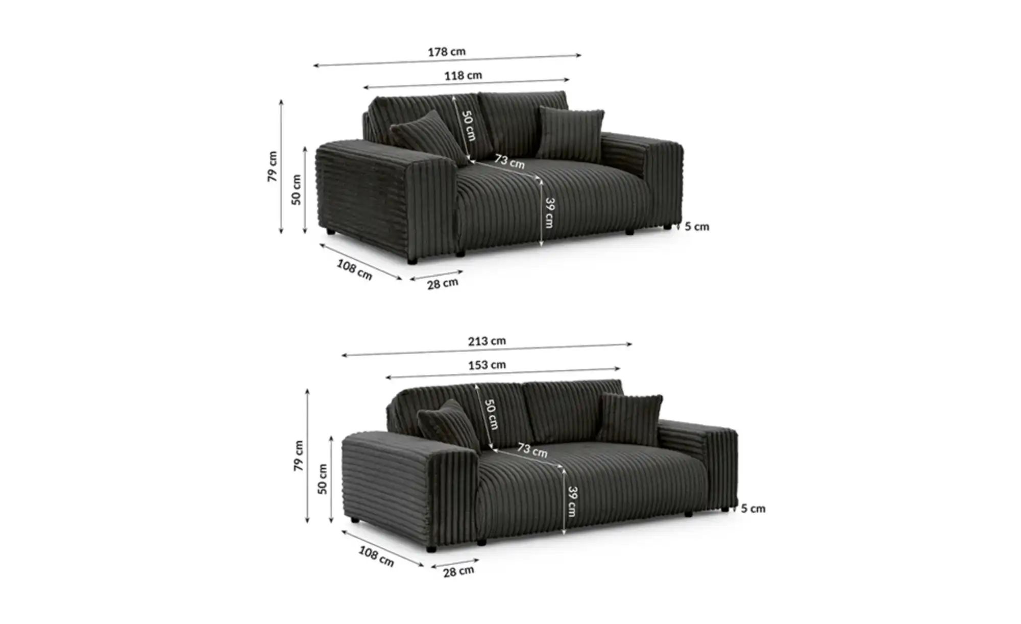 Polstergarnitur 2er-Set   ¦ grau ¦ Maße (cm): B: 213 H: 79 Polstermöbel > S günstig online kaufen