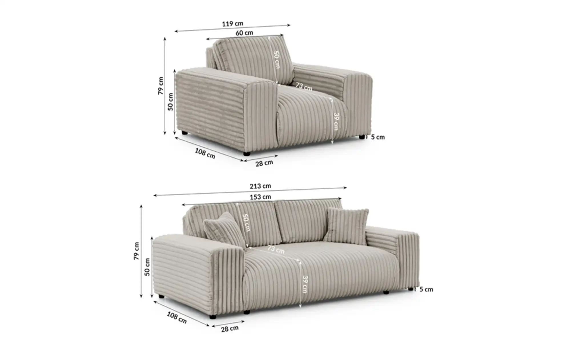 Polstergarnitur 2er-Set   ¦ grau ¦ Maße (cm): B: 213 H: 79 Polstermöbel > S günstig online kaufen