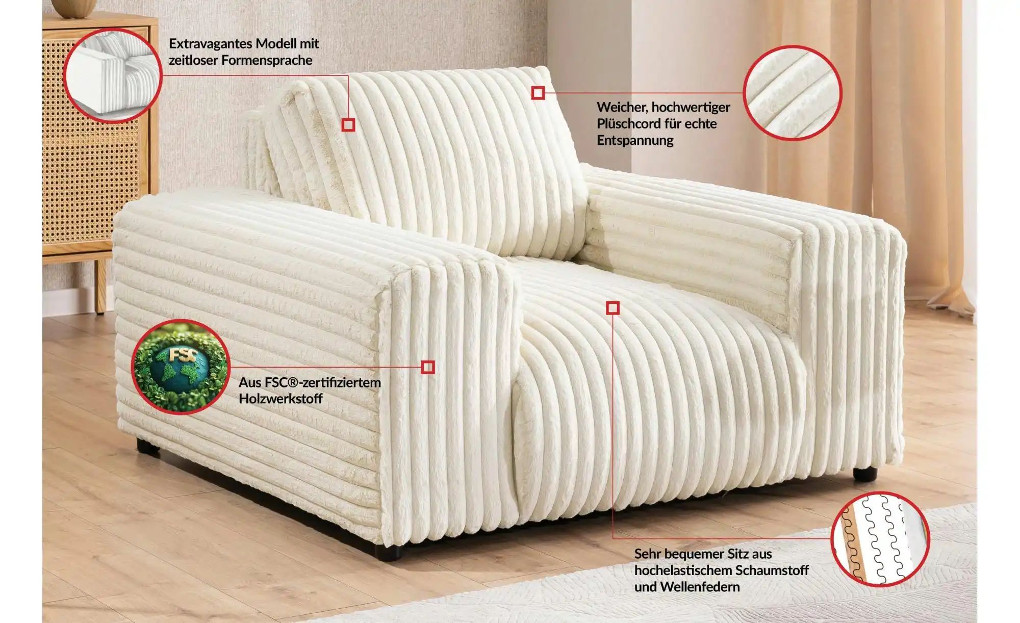 Sessel   ¦ beige ¦ Maße (cm): B: 119 H: 79 Polstermöbel > Sessel > Polsters günstig online kaufen