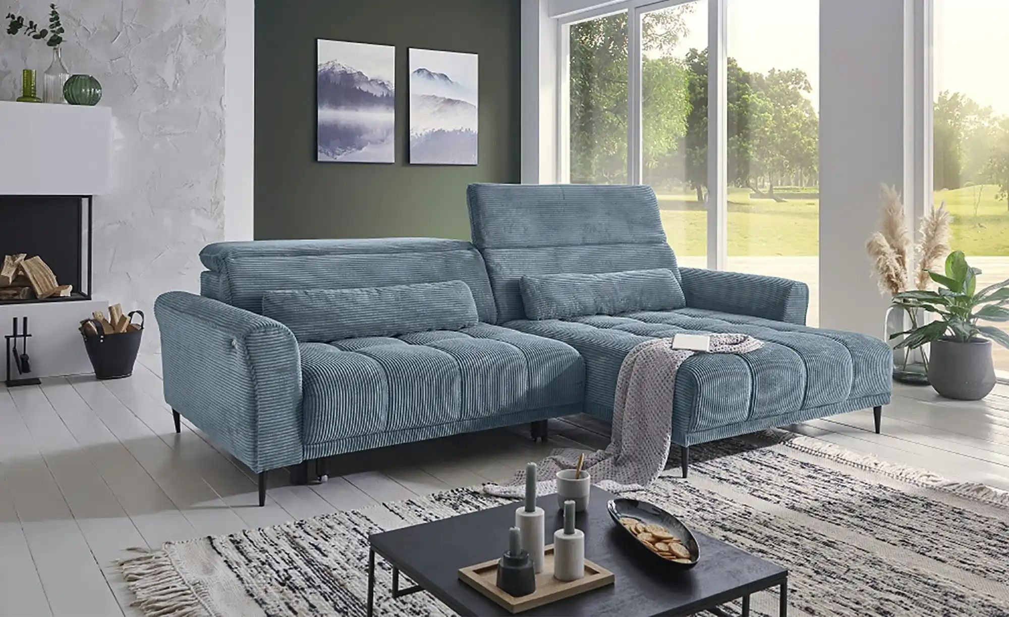 Thumbnail - Ecksofa mit elektrischer Sitztiefenverstellung Logan ¦ blau ¦ Maße (cm): B: 277 H: 80 T: 179.0 Polstermöbel > Sofas > 3-...