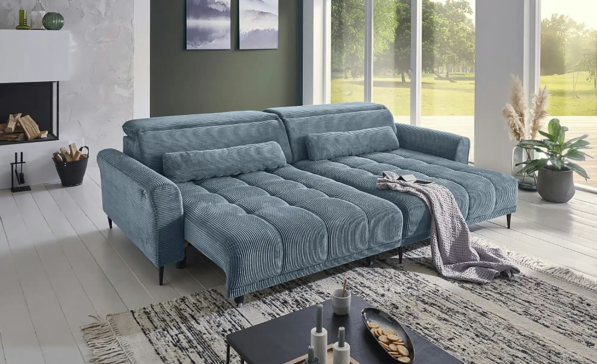 Thumbnail - Ecksofa mit elektrischer Sitztiefenverstellung Logan ¦ blau ¦ Maße (cm): B: 277 H: 80 T: 179.0 Polstermöbel > Sofas > 3-...