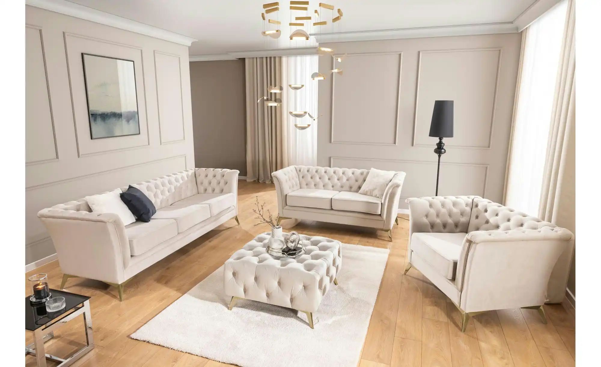 Chesterfield Polstergarnitur 2+1  Wilhelm ¦ beige ¦ Maße (cm): B: 175 H: 78 günstig online kaufen