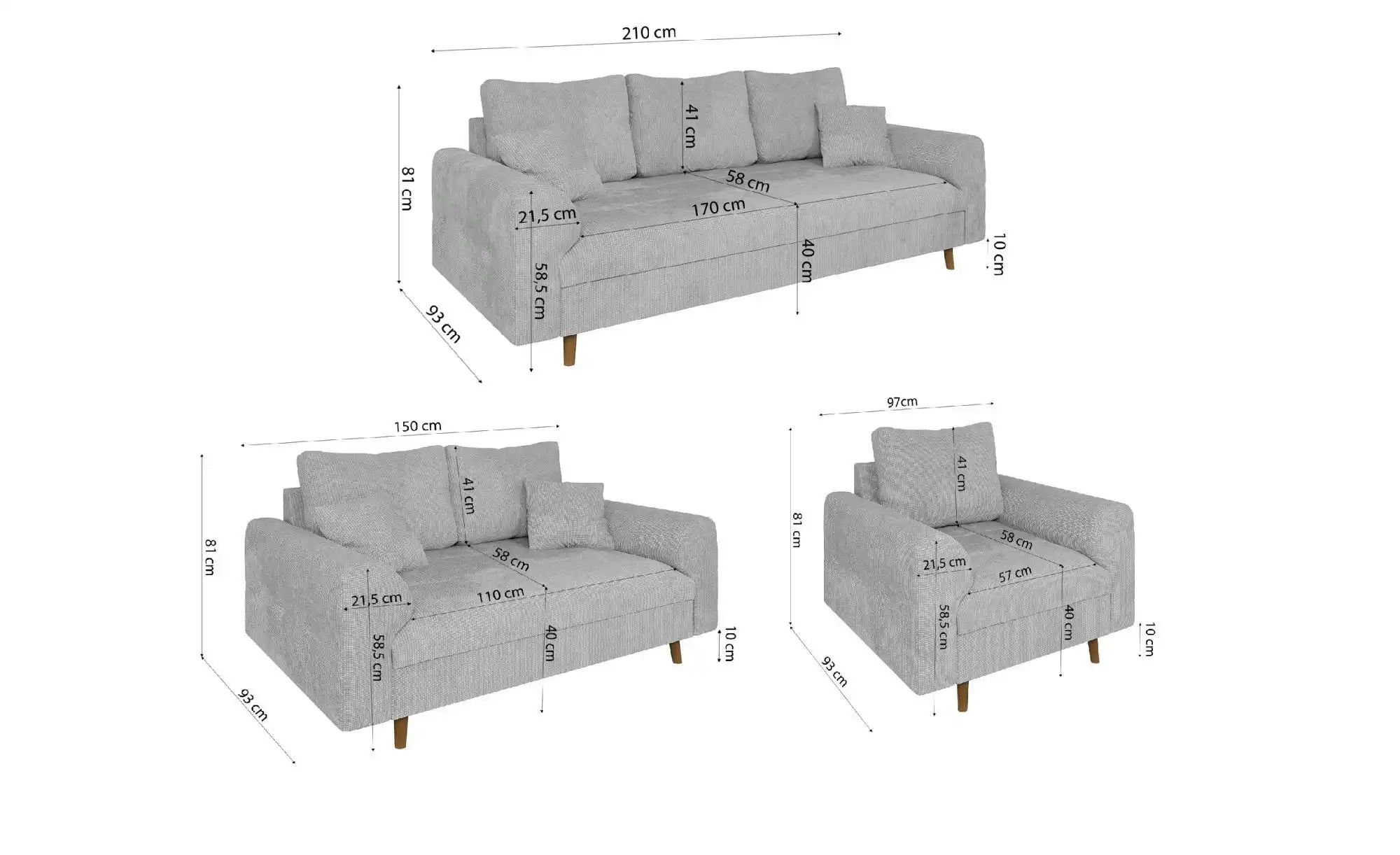 Polstergarnitur 3+2+1  Trygve ¦ grau ¦ Maße (cm): B: 210 H: 81 Polstermöbel günstig online kaufen