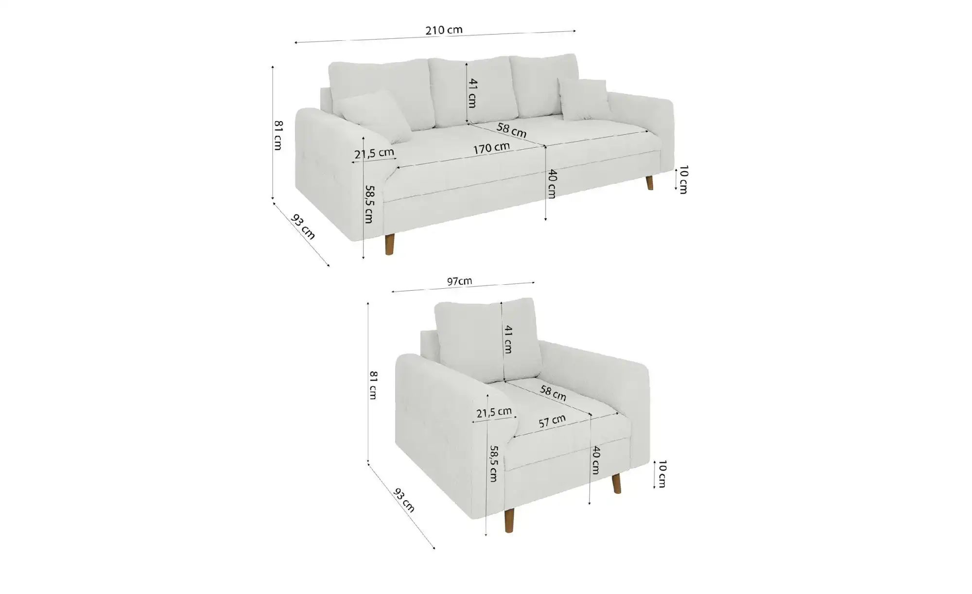 S-STYLE Polstergarnitur 3+1  Lars ¦ weiß ¦ Maße (cm): B: 210 H: 81 Polsterm günstig online kaufen