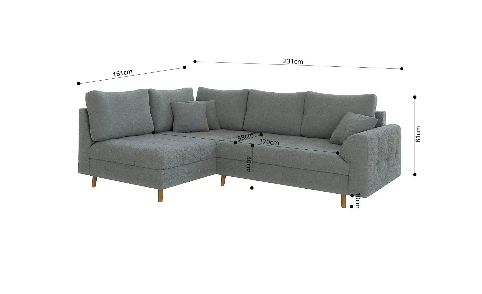 Thumbnail - Ecksofa mit Hocker Lars ¦ grau ¦ Maße (cm): B: 231 H: 81 Polstermöbel > Sofas > Ecksofas - Höffner