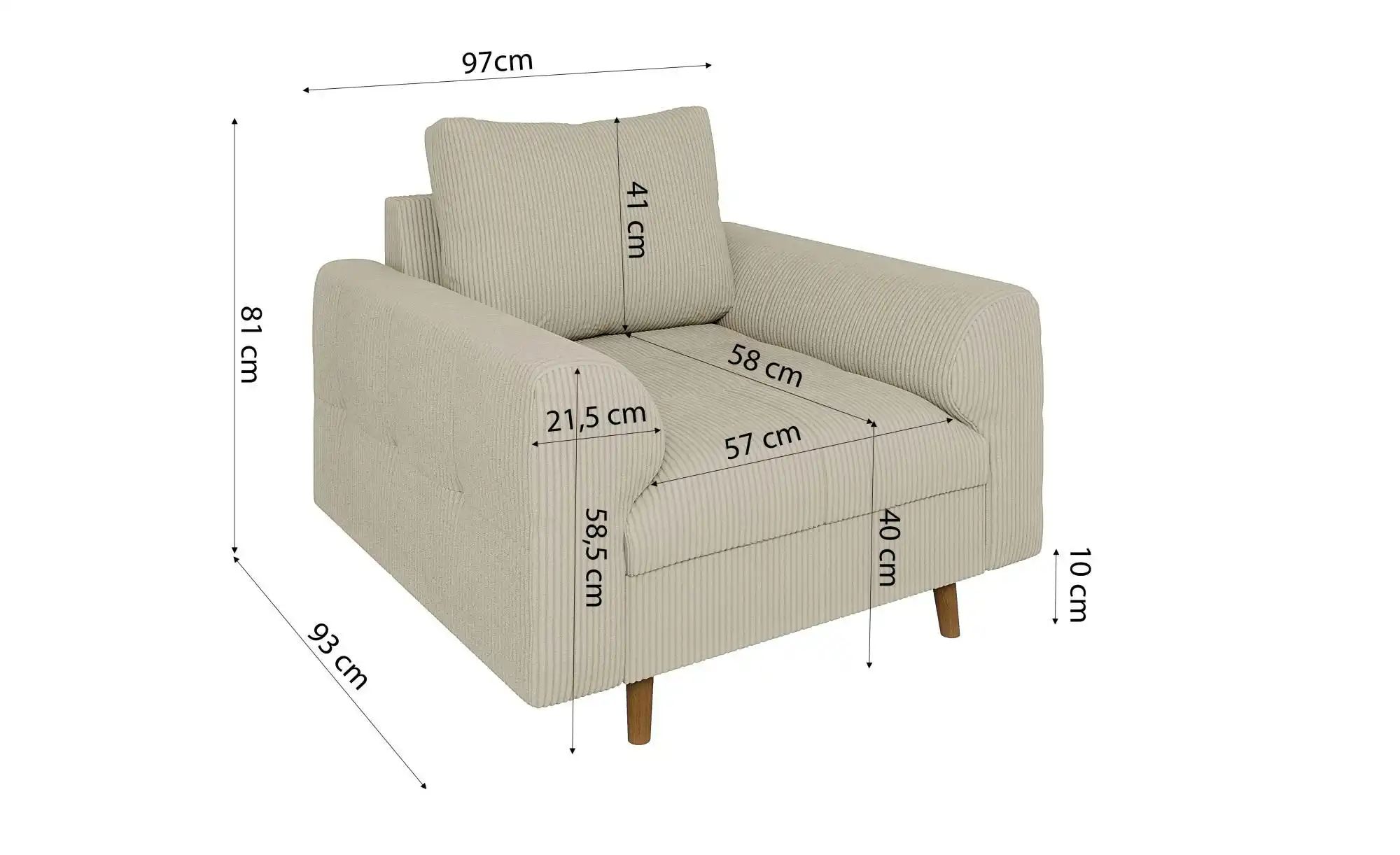 Thumbnail - S-STYLE Sessel  Maya ¦ beige ¦ Maße (cm): B: 97 H: 81 Polstermöbel > Sessel > Polstersessel - Höffner