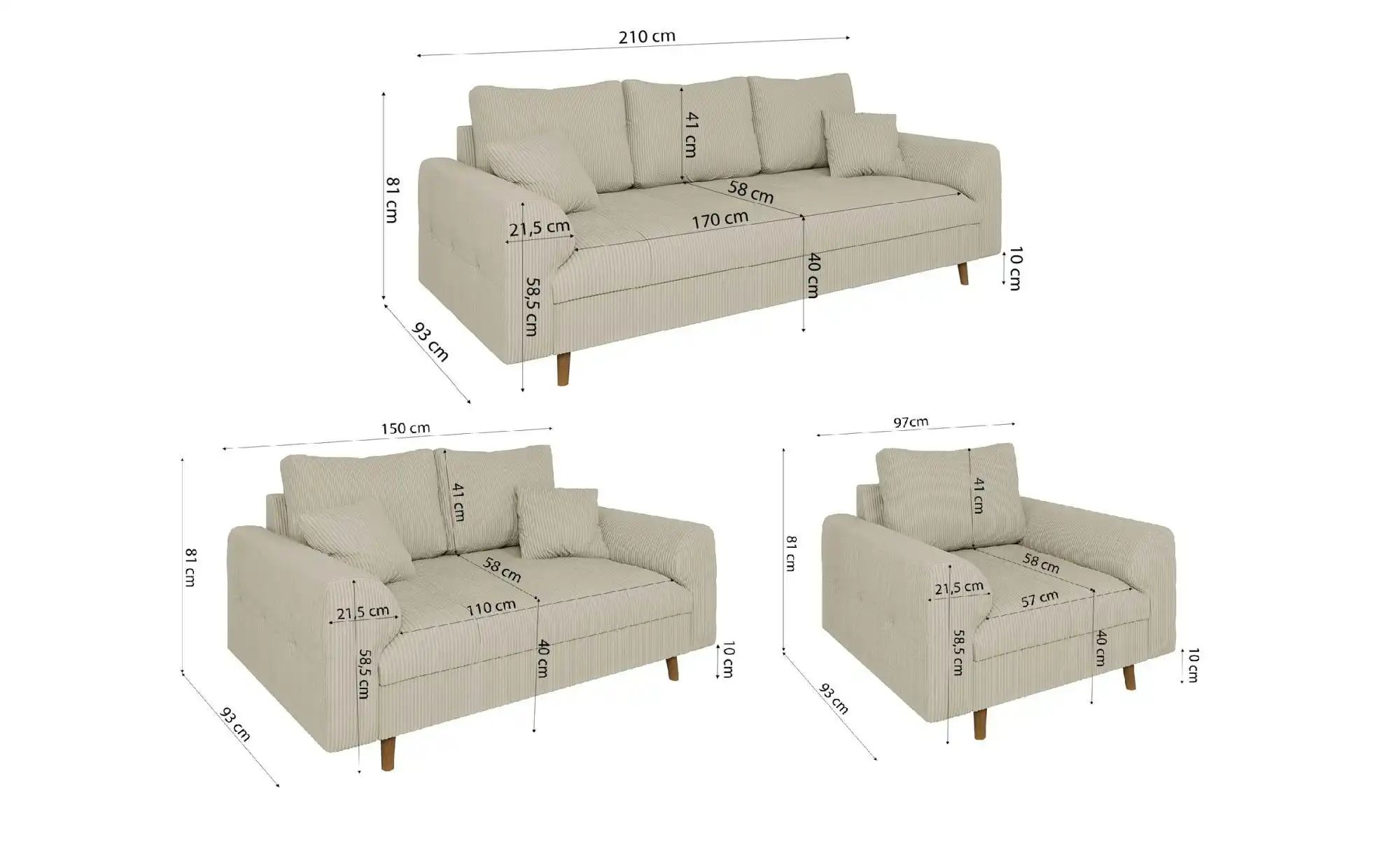 Thumbnail - S-STYLE Polstergarnitur 3+2+1 Maya ¦ beige ¦ Maße (cm): B: 210 H: 81 Polstermöbel > Sofas > Sitzgruppen - Höffner