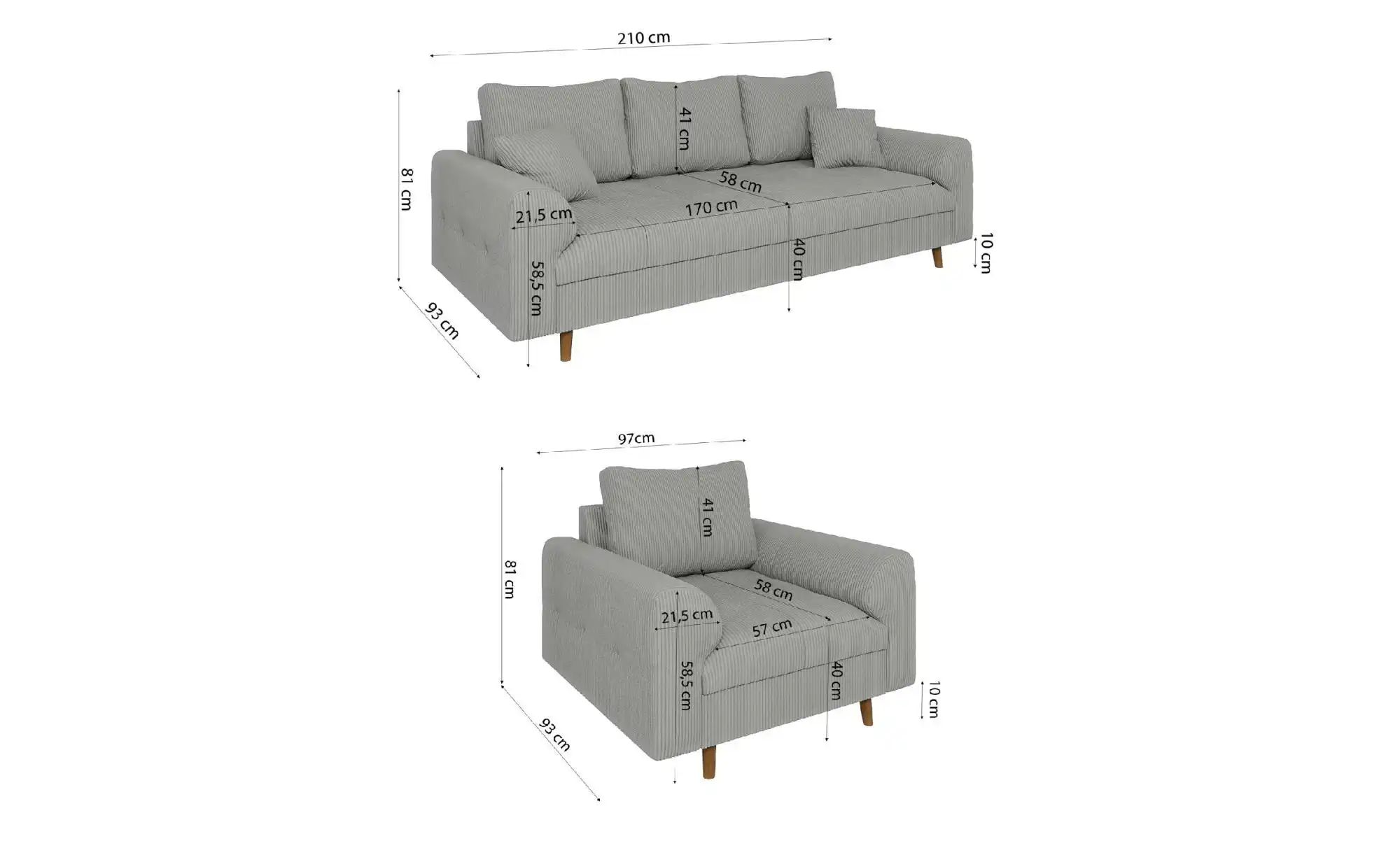 Thumbnail - Polstergarnitur 3+1 Maya ¦ grau ¦ Maße (cm): B: 210 H: 81 Polstermöbel > Sofas > Sitzgruppen - Höffner