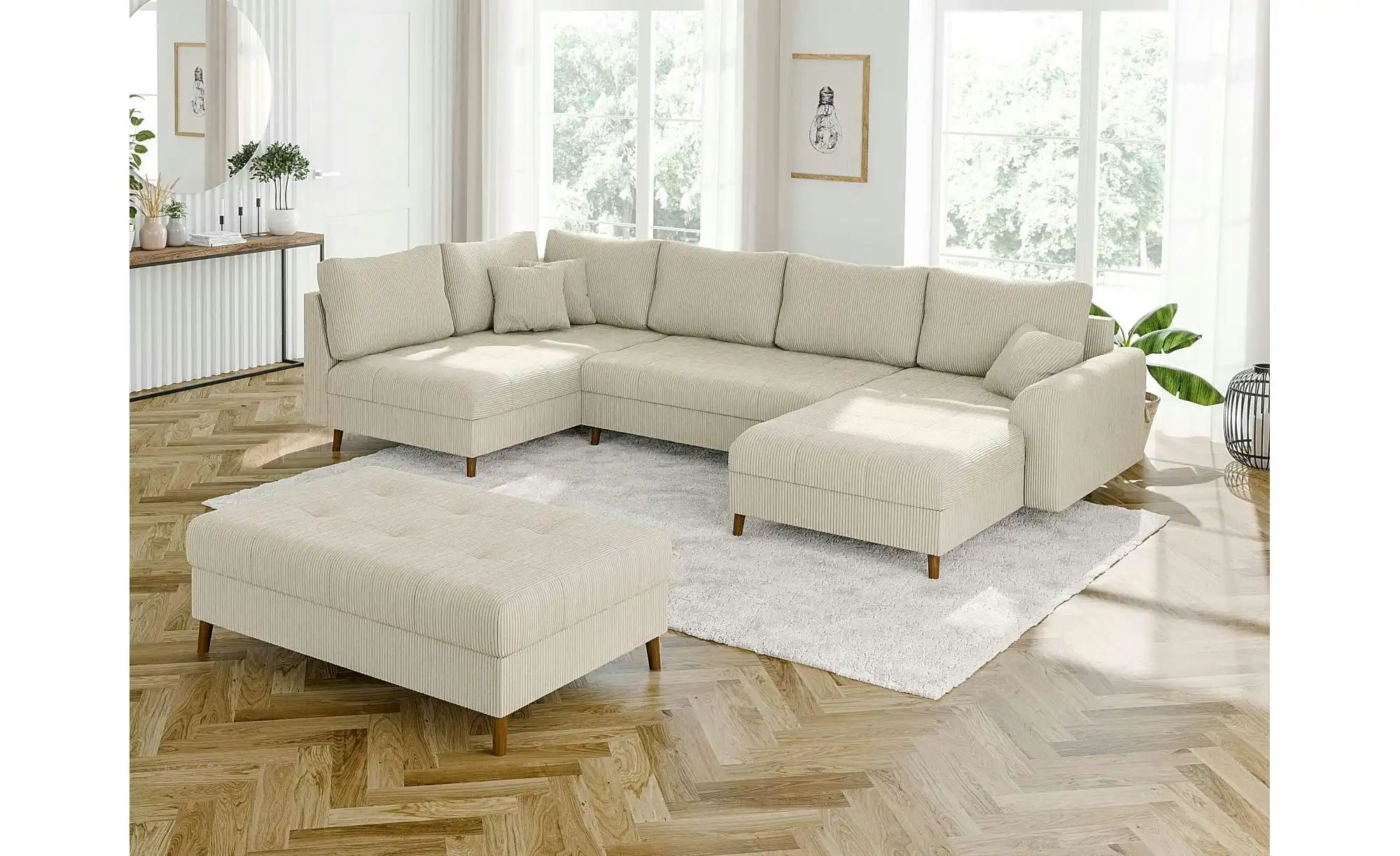Wohnlandschaft mit Hocker  Maya ¦ beige ¦ Maße (cm): B: 310 H: 81 Polstermö günstig online kaufen