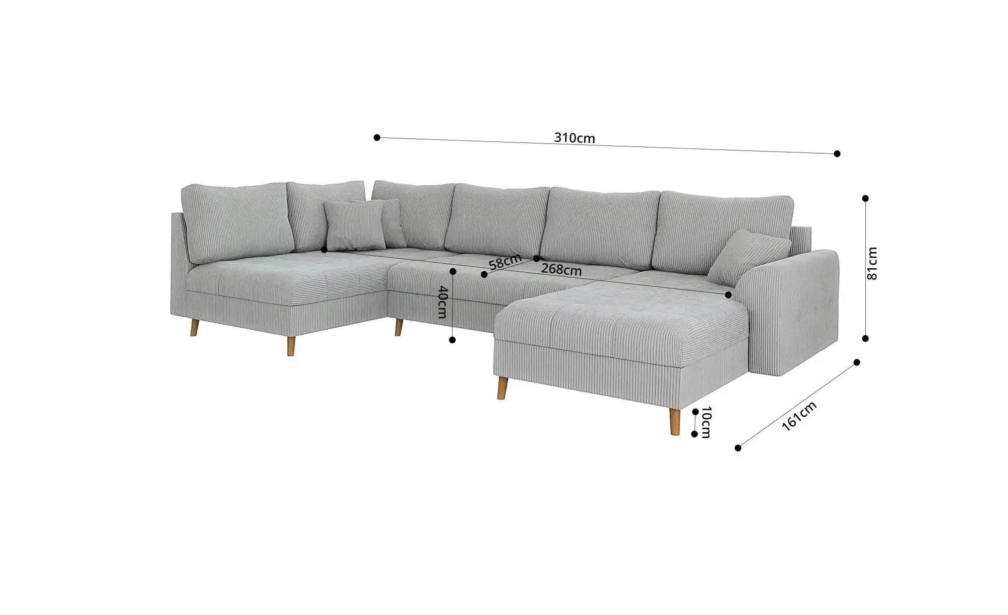 Wohnlandschaft mit Hocker  Maya ¦ grau ¦ Maße (cm): B: 310 H: 81 Polstermöb günstig online kaufen