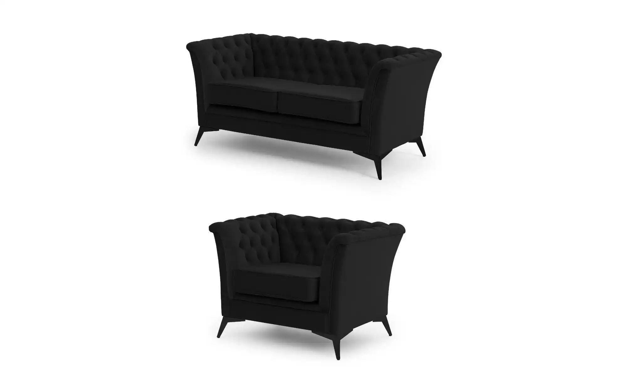 Chesterfield Polstergarnitur 2+1  Wilhelm ¦ schwarz ¦ Maße (cm): B: 175 H: günstig online kaufen