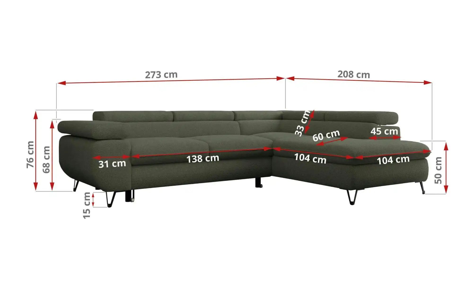 Thumbnail - Ecksofa mit Schlaffunktion Peter ¦ grün ¦ Maße (cm): B: 273 H: 76 Polstermöbel > Sofas > Ecksofas - Höffner