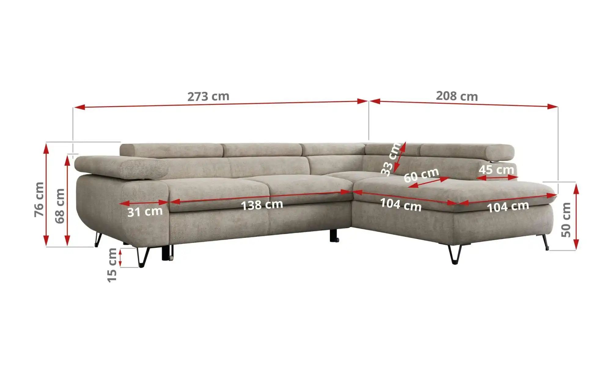 Ecksofa mit Schlaffunktion Peter ¦ beige ¦ Maße (cm): B: 273 H: 76 Polsterm günstig online kaufen