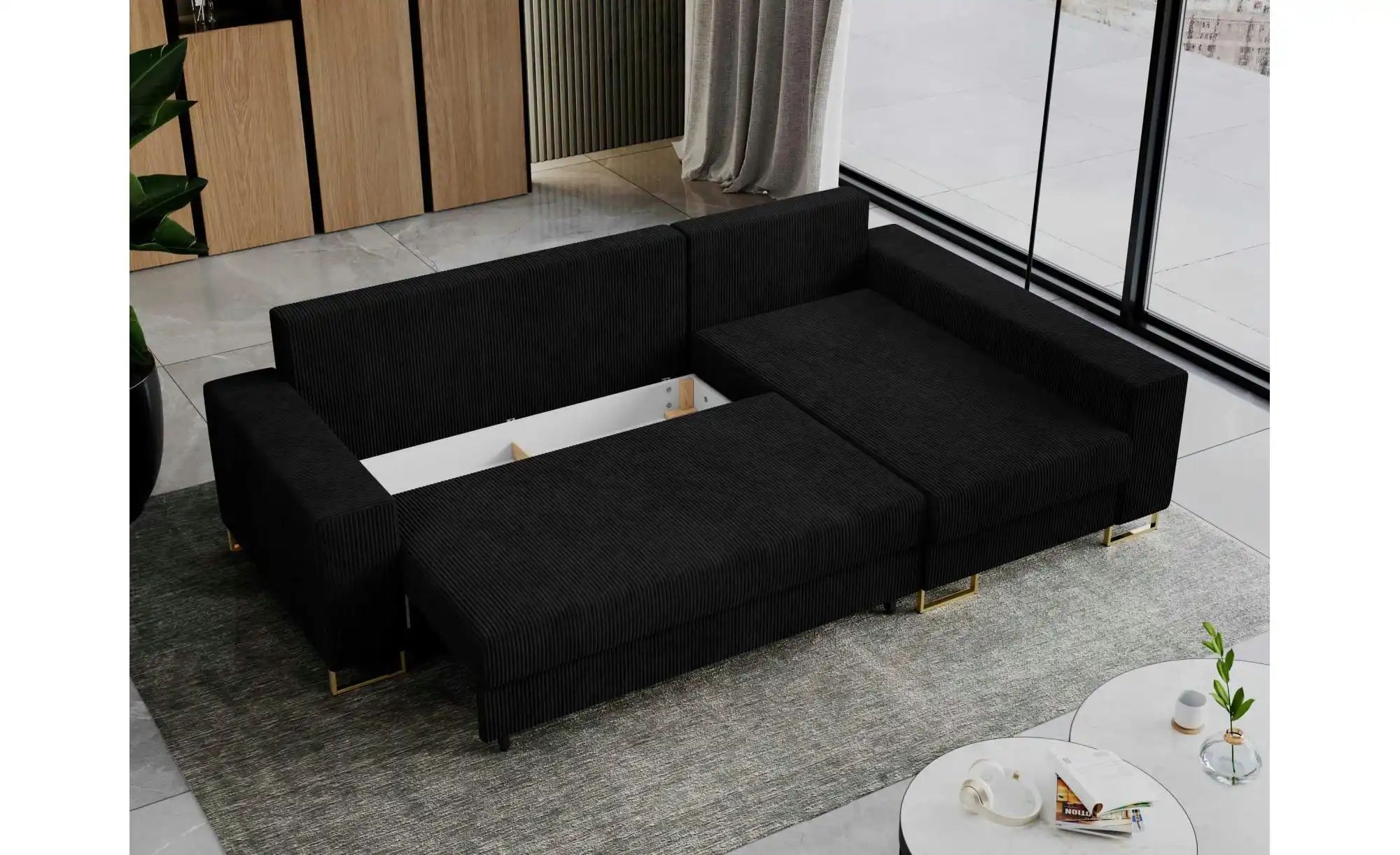 Ecksofa mit Schlaffunktion Dorain ¦ schwarz ¦ Maße (cm): B: 242 H: 85 Polst günstig online kaufen