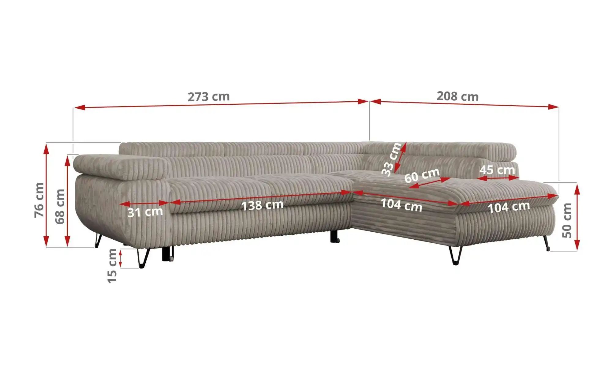 Ecksofa mit Schlaffunktion Peter ¦ grau ¦ Maße (cm): B: 273 H: 76 Polstermö günstig online kaufen