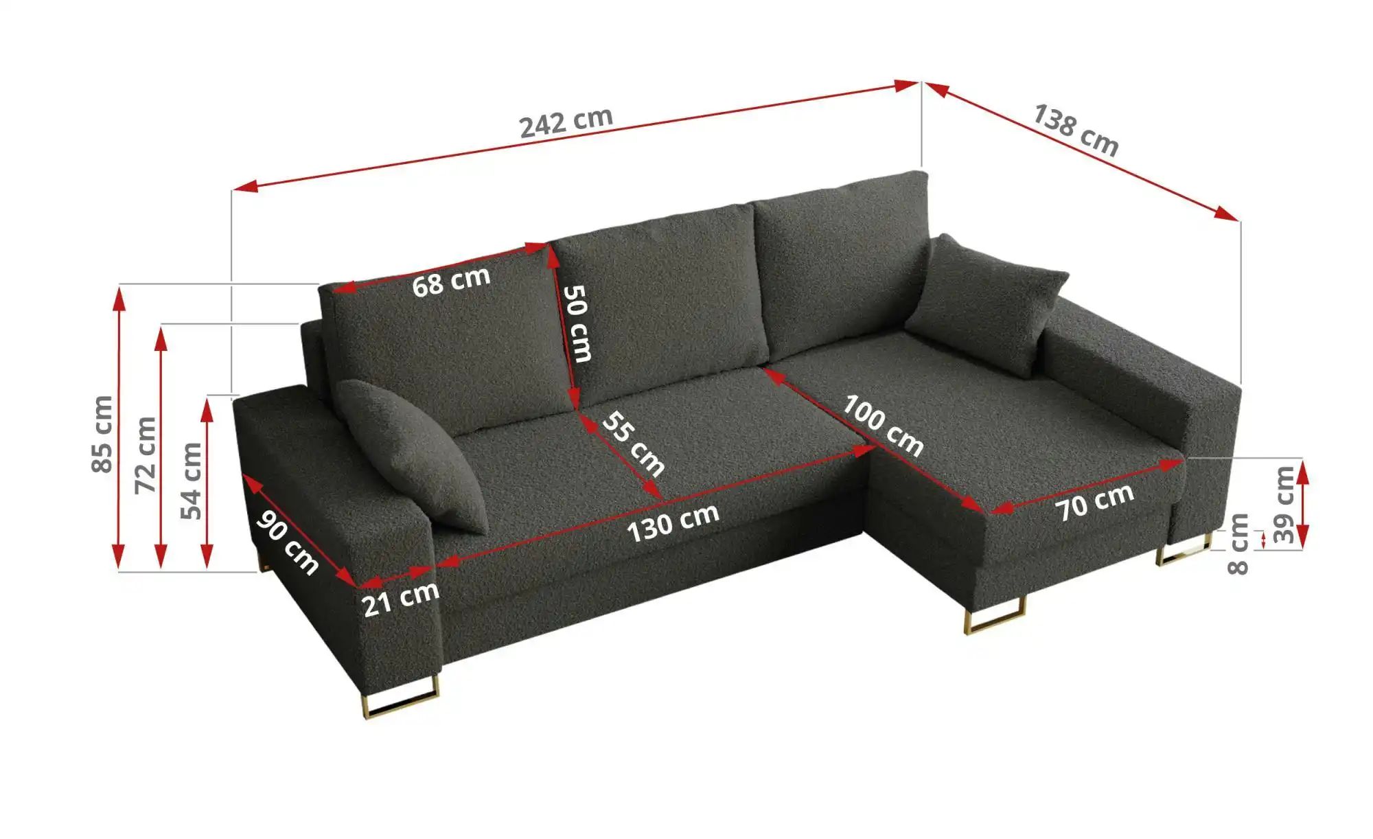 Ecksofa mit Schlaffunktion Dorain ¦ grau ¦ Maße (cm): B: 242 H: 85 Polsterm günstig online kaufen