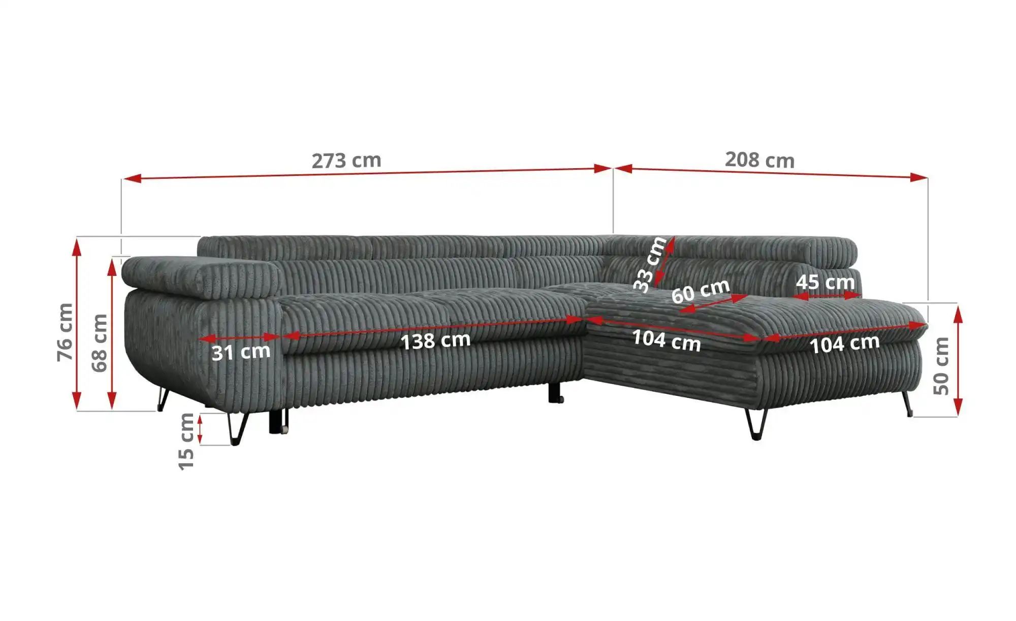 Ecksofa mit Schlaffunktion Peter ¦ grau ¦ Maße (cm): B: 273 H: 76 Polstermö günstig online kaufen