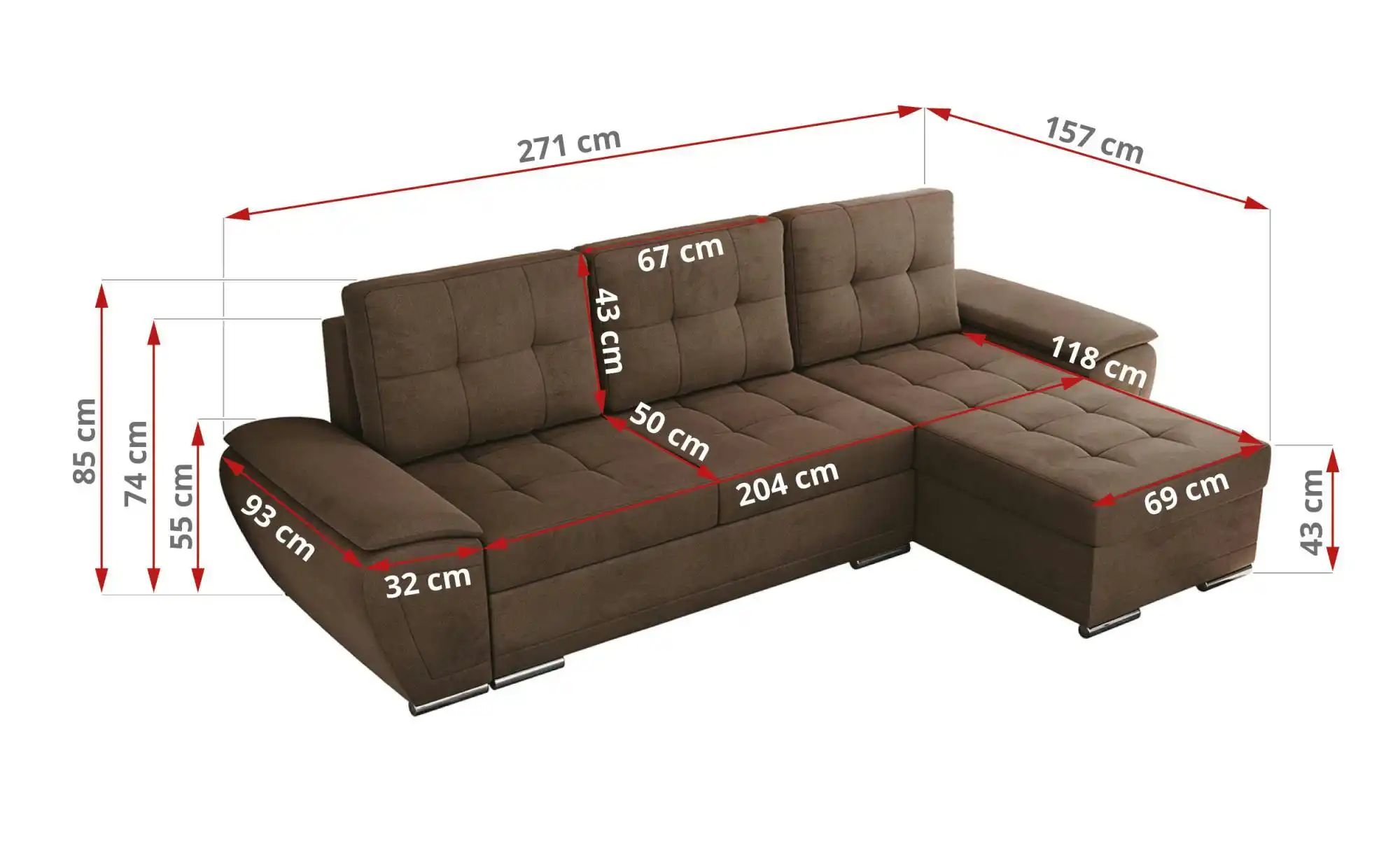 Ecksofa mit Schlaffunktion Umbria ¦ braun ¦ Maße (cm): B: 271 H: 85 Polster günstig online kaufen