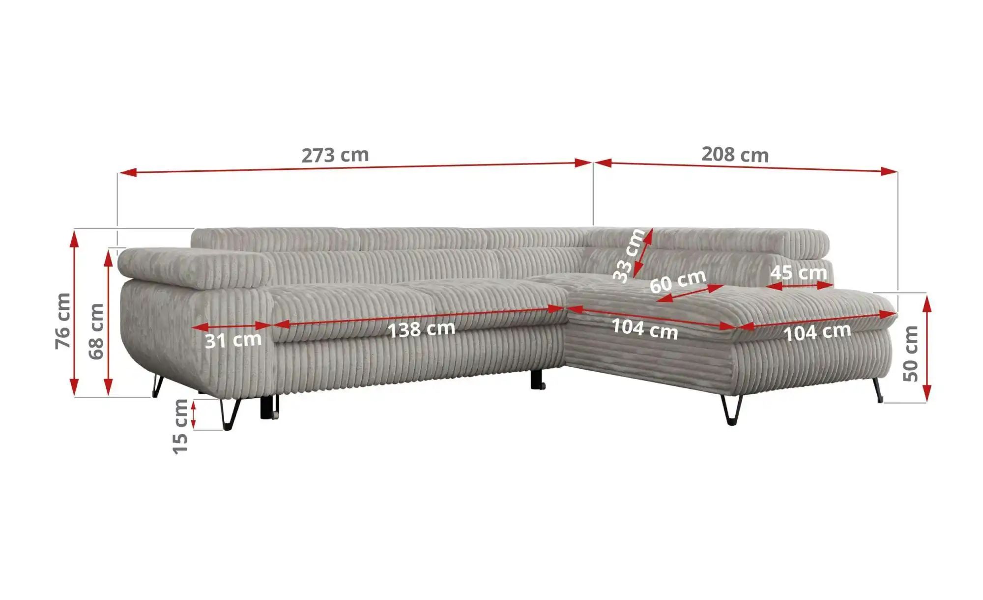 Ecksofa mit Schlaffunktion Peter ¦ grau ¦ Maße (cm): B: 273 H: 76 Polstermö günstig online kaufen