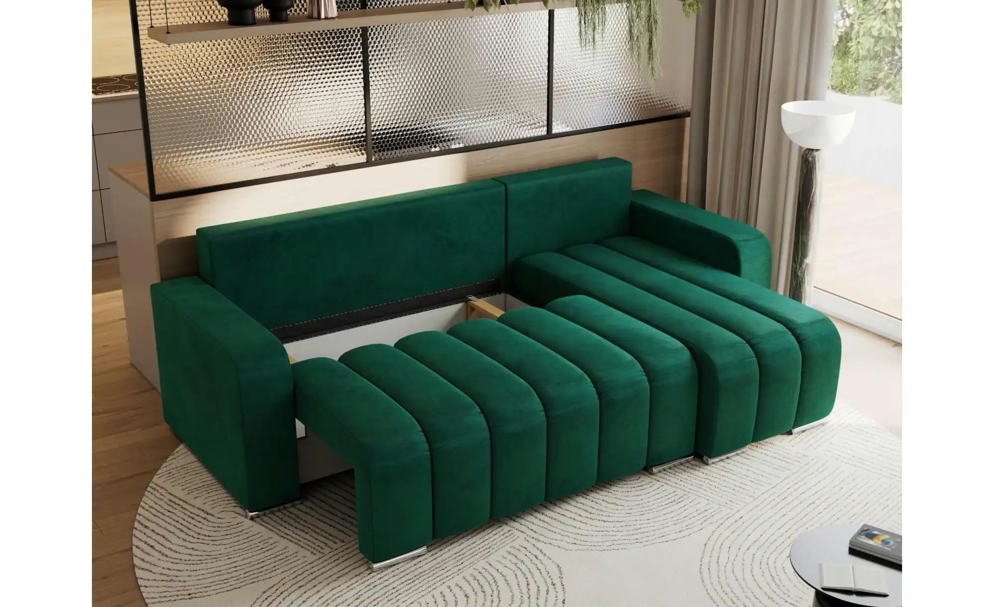 Thumbnail - Ecksofa mit Schlaffunktion Kirasso ¦ grün ¦ Maße (cm): B: 245 H: 86 Polstermöbel > Sofas > Ecksofas - Höffner