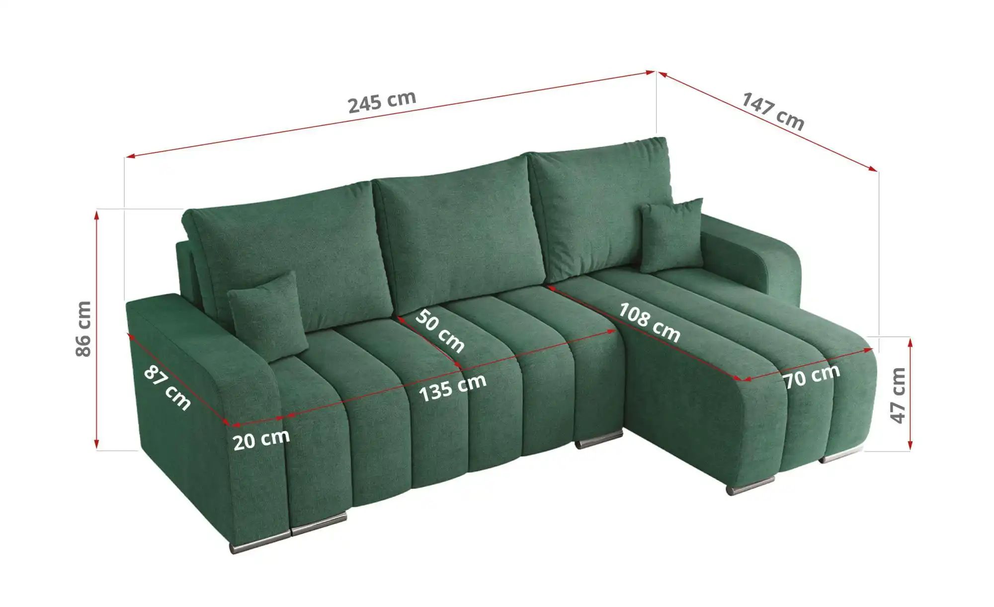Thumbnail - Ecksofa mit Schlaffunktion Kirasso ¦ grün ¦ Maße (cm): B: 245 H: 86 Polstermöbel > Sofas > Ecksofas - Höffner