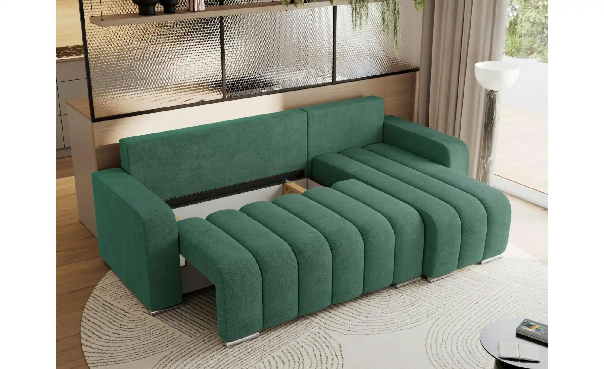 Thumbnail - Ecksofa mit Schlaffunktion Kirasso ¦ grün ¦ Maße (cm): B: 245 H: 86 Polstermöbel > Sofas > Ecksofas - Höffner