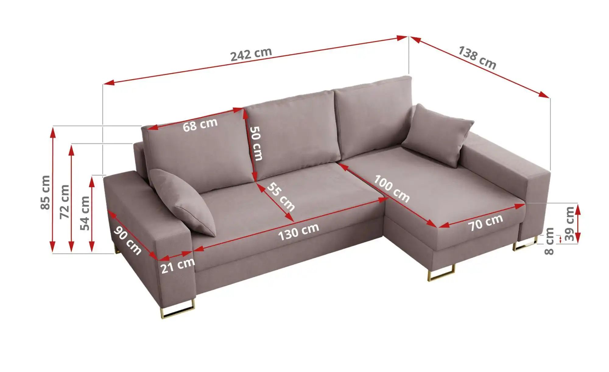 Ecksofa mit Schlaffunktion Dorain ¦ rosa/pink ¦ Maße (cm): B: 242 H: 85 Pol günstig online kaufen