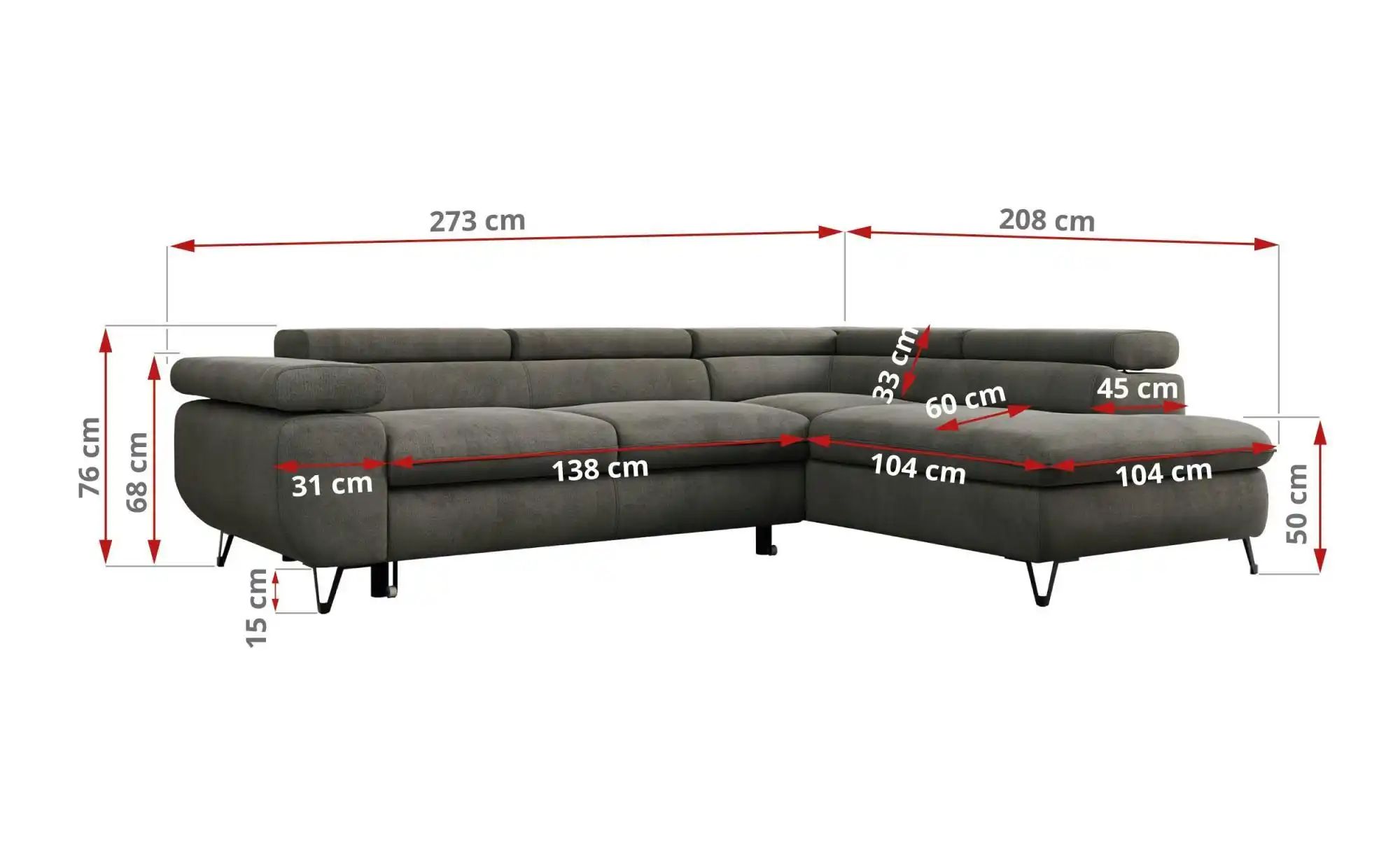 Thumbnail - Ecksofa mit Schlaffunktion Peter ¦ grau ¦ Maße (cm): B: 273 H: 76 Polstermöbel > Sofas > Ecksofas - Höffner