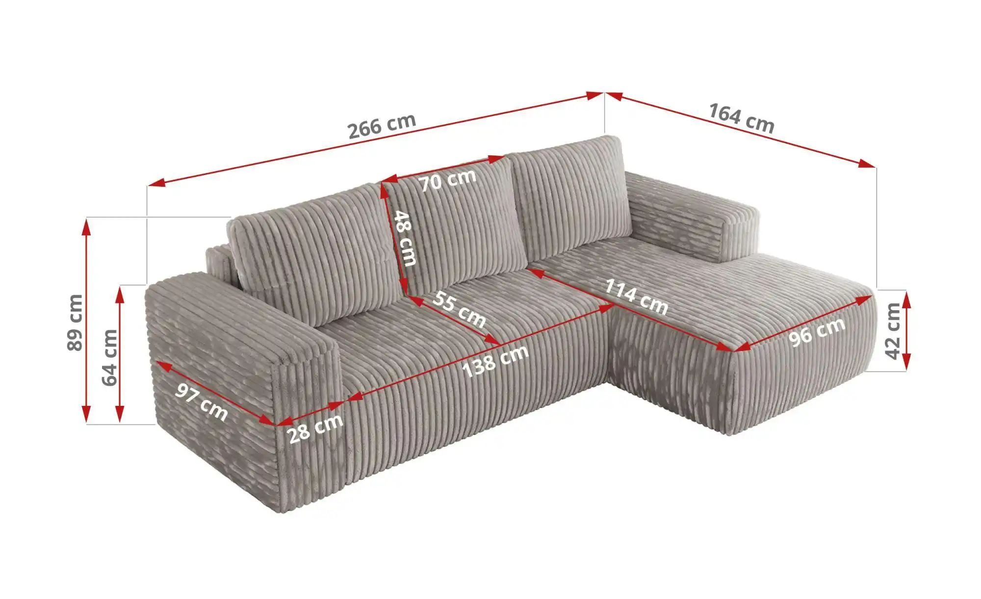 Ecksofa Beige mit Schlaffunktion Trentino ¦ grau ¦ Maße (cm): B: 266 H: 89 günstig online kaufen