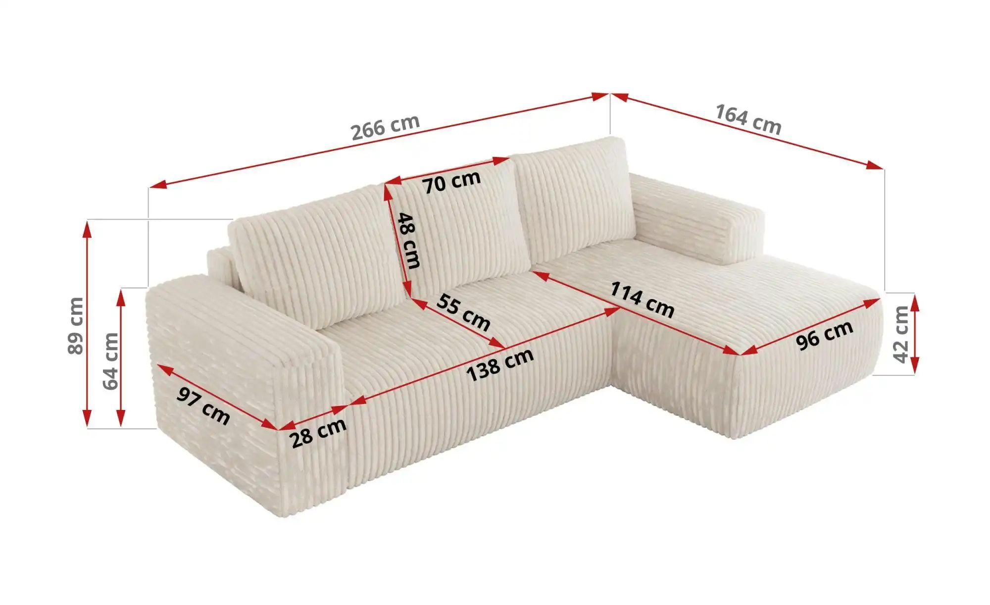 Ecksofa Beige mit Schlaffunktion Trentino ¦ beige ¦ Maße (cm): B: 266 H: 89 günstig online kaufen