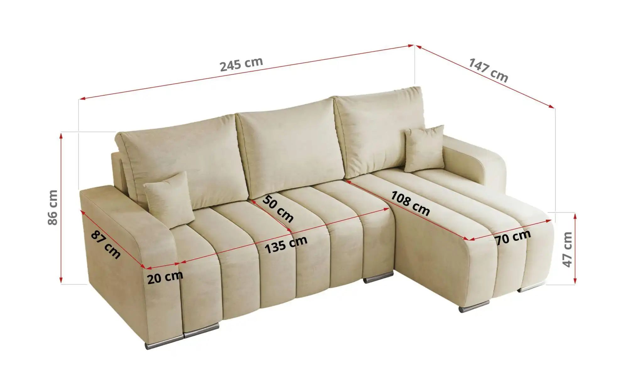 Thumbnail - Ecksofa mit Schlaffunktion Kirasso ¦ beige ¦ Maße (cm): B: 245 H: 86 Polstermöbel > Sofas > Ecksofas - Höffner