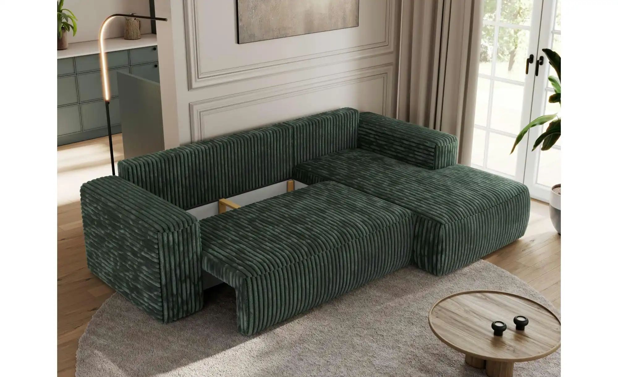 Ecksofa Beige mit Schlaffunktion Trentino ¦ grün ¦ Maße (cm): B: 266 H: 89 günstig online kaufen