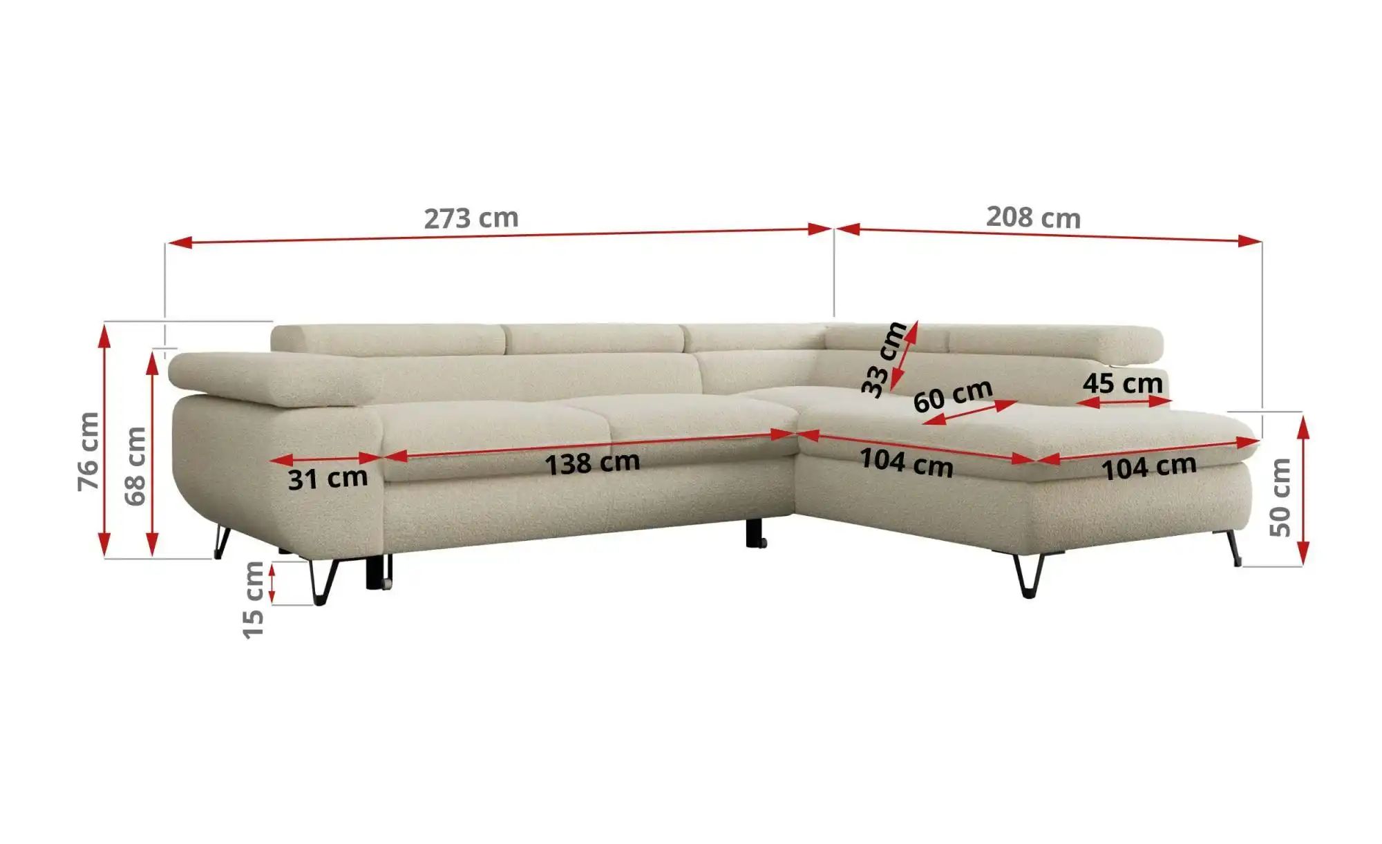 Ecksofa mit Schlaffunktion Peter ¦ beige ¦ Maße (cm): B: 273 H: 76 Polsterm günstig online kaufen