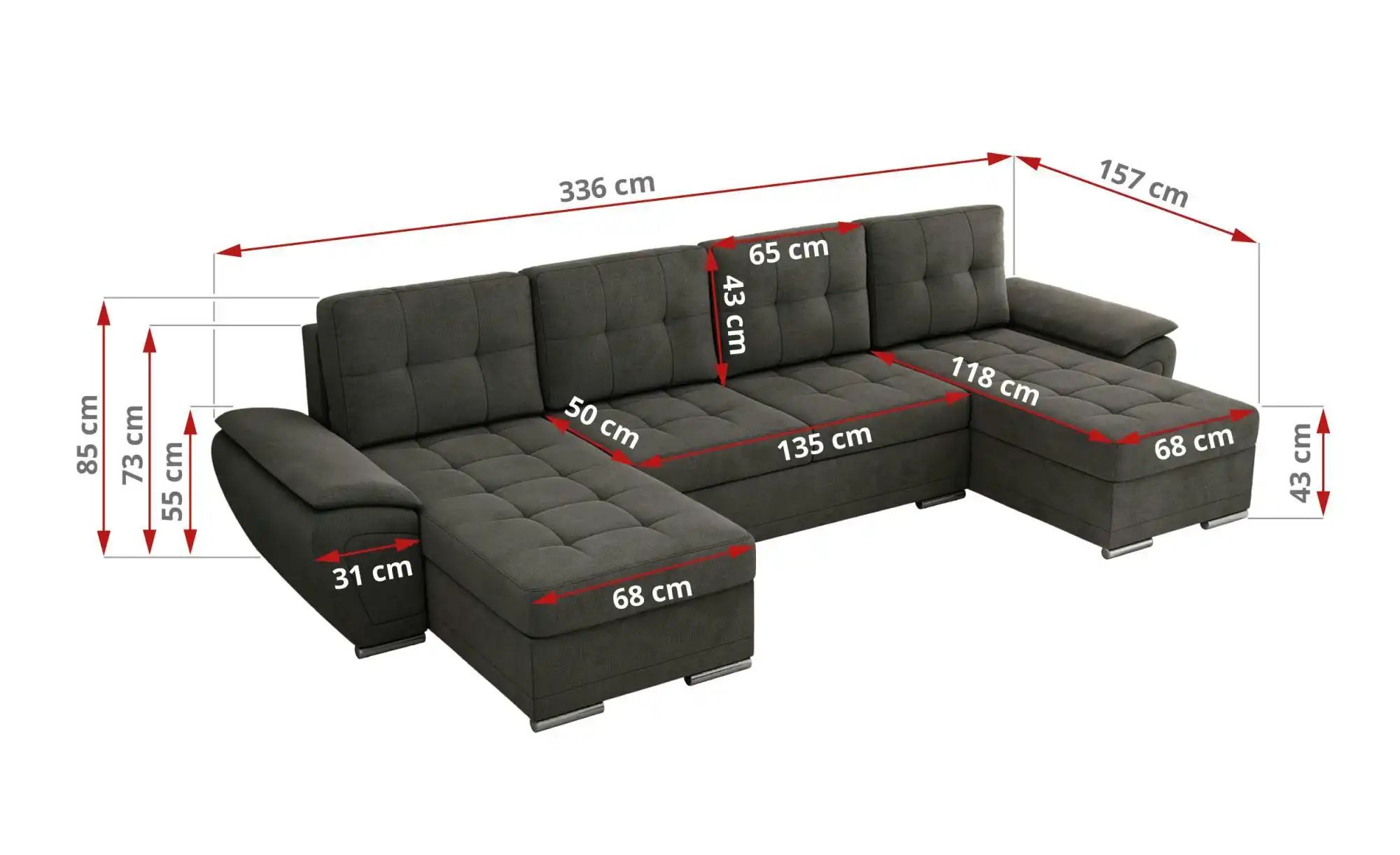 Wohnlandschaft mit Schlaffunktion Umbria ¦ grau ¦ Maße (cm): B: 336 H: 85 P günstig online kaufen