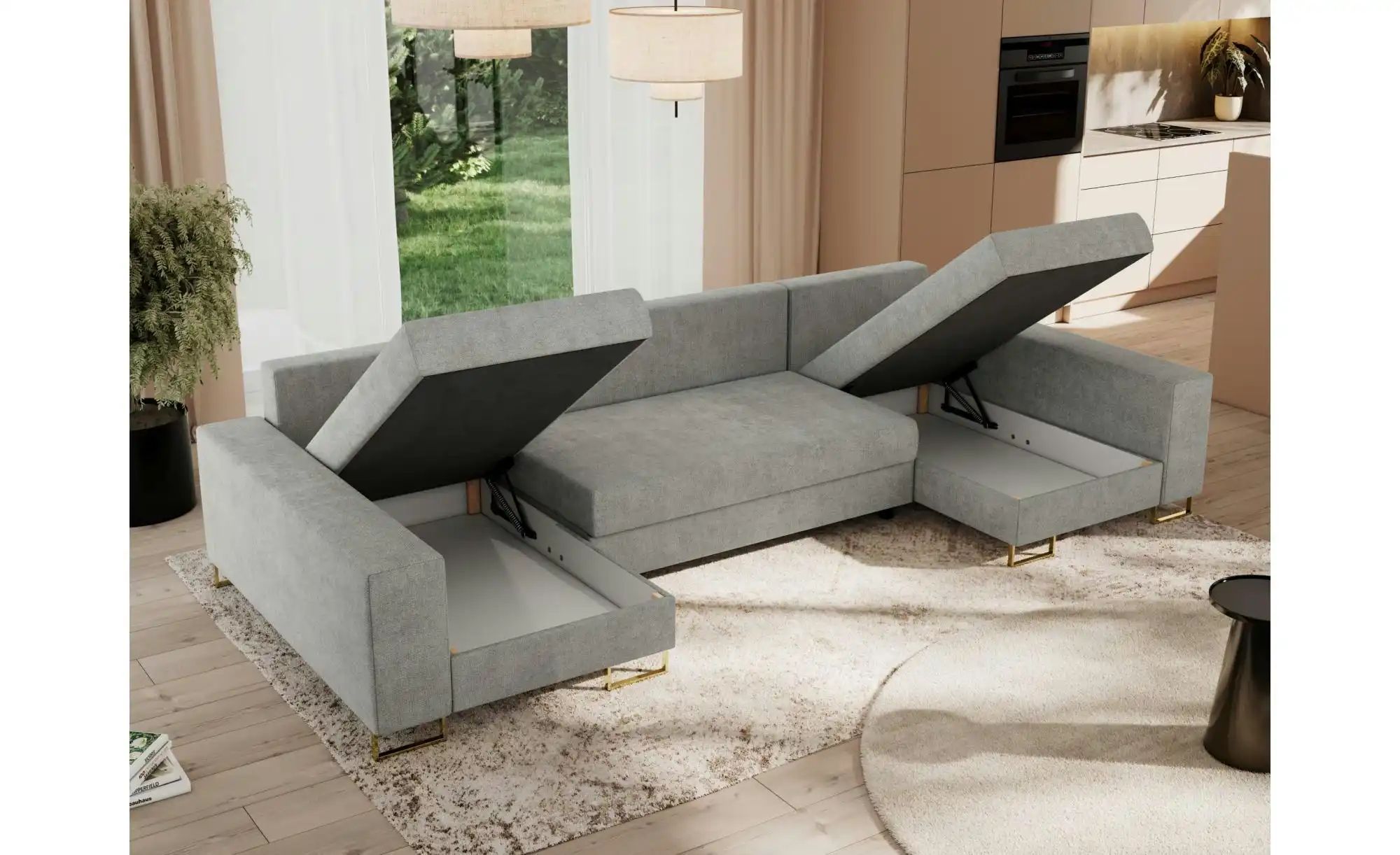 Thumbnail - Wohnlandschaft mit Schlaffunktion Dorain ¦ silber ¦ Maße (cm): B: 312 H: 95 Polstermöbel > Sofas > Schlafsofas - Höffner