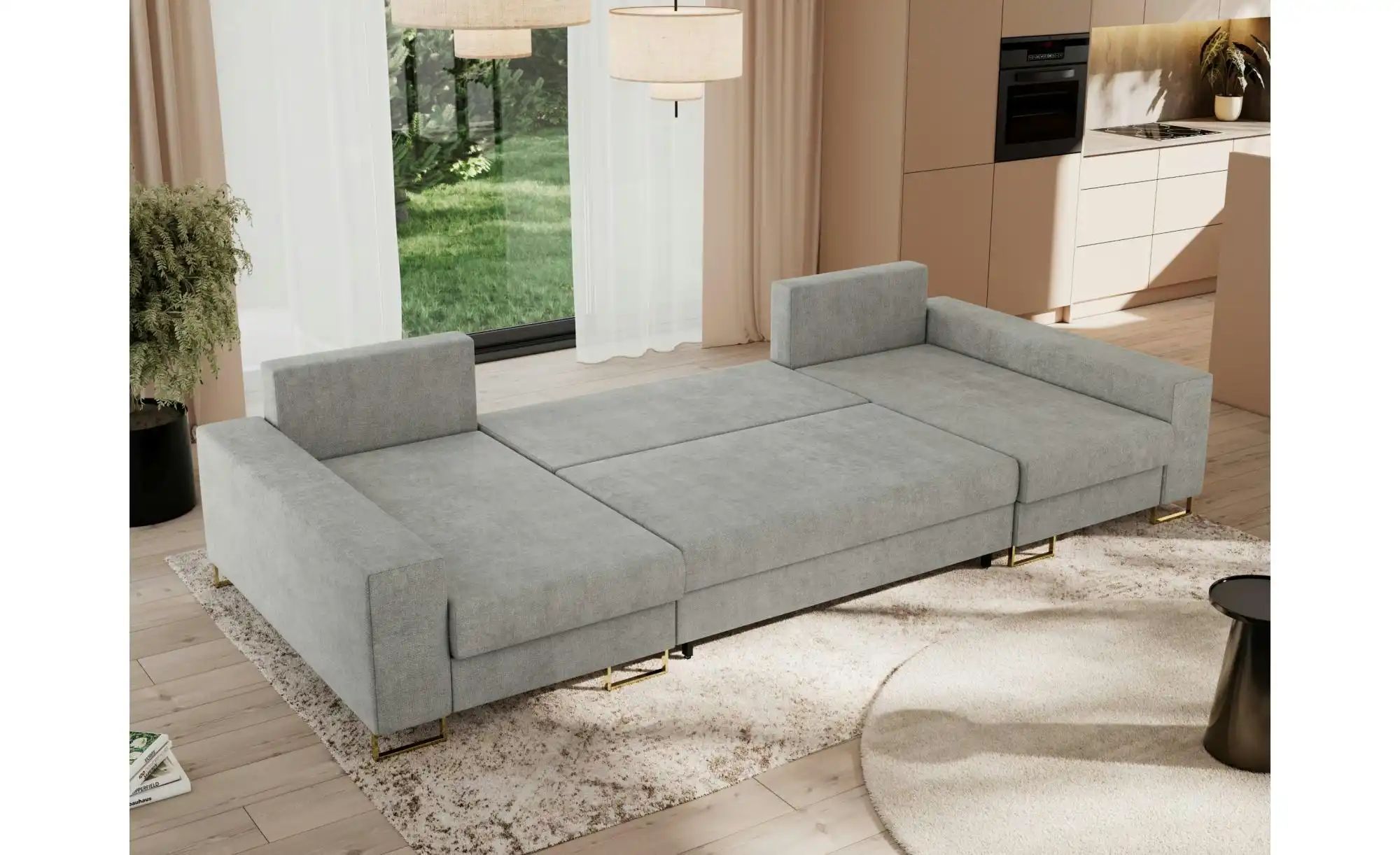 Thumbnail - Wohnlandschaft mit Schlaffunktion Dorain ¦ silber ¦ Maße (cm): B: 312 H: 95 Polstermöbel > Sofas > Schlafsofas - Höffner