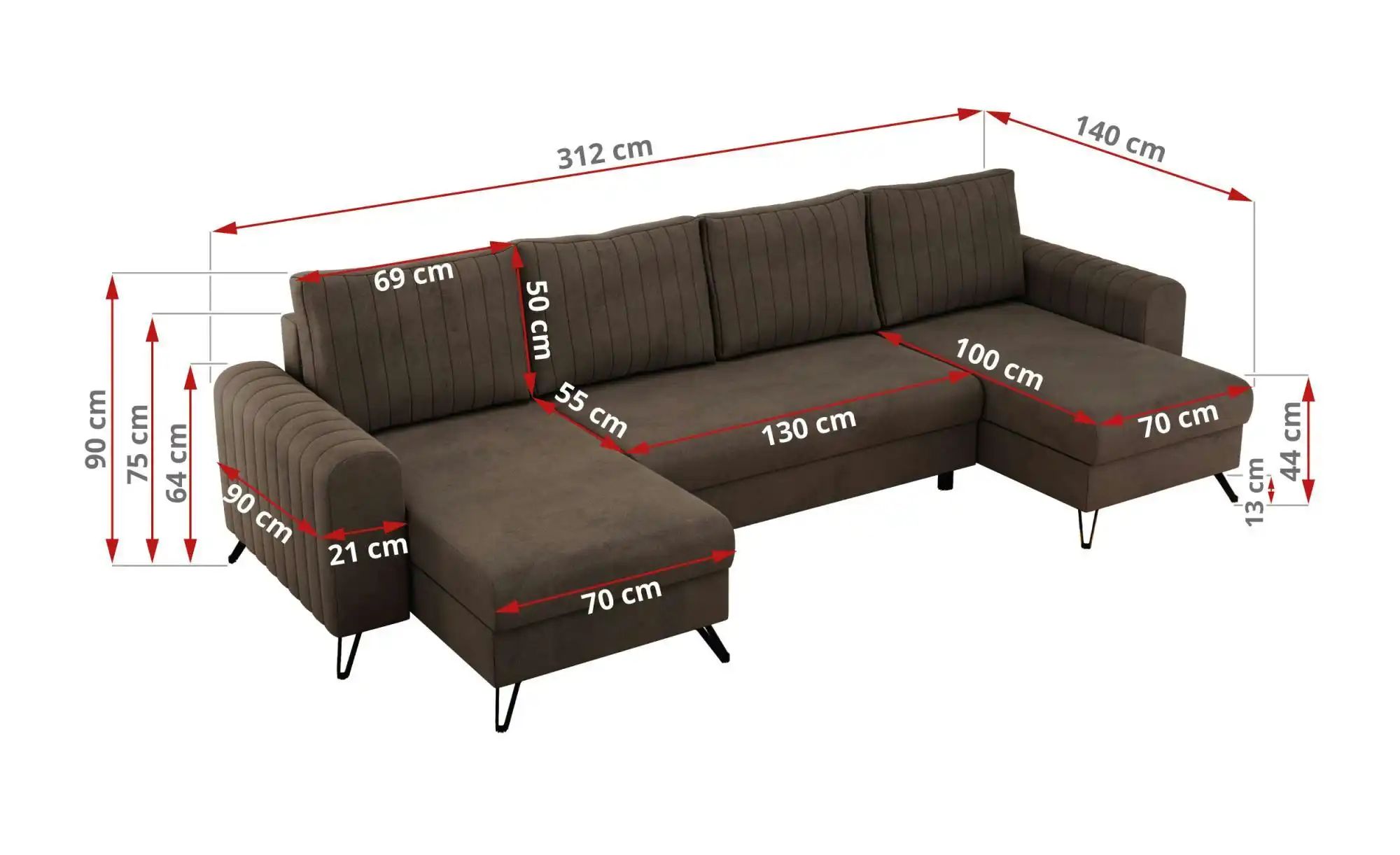 Thumbnail - Wohnlandschaft Braun   ¦ braun ¦ Maße (cm): B: 312 H: 90 Polstermöbel > Sofas > Schlafsofas - Höffner