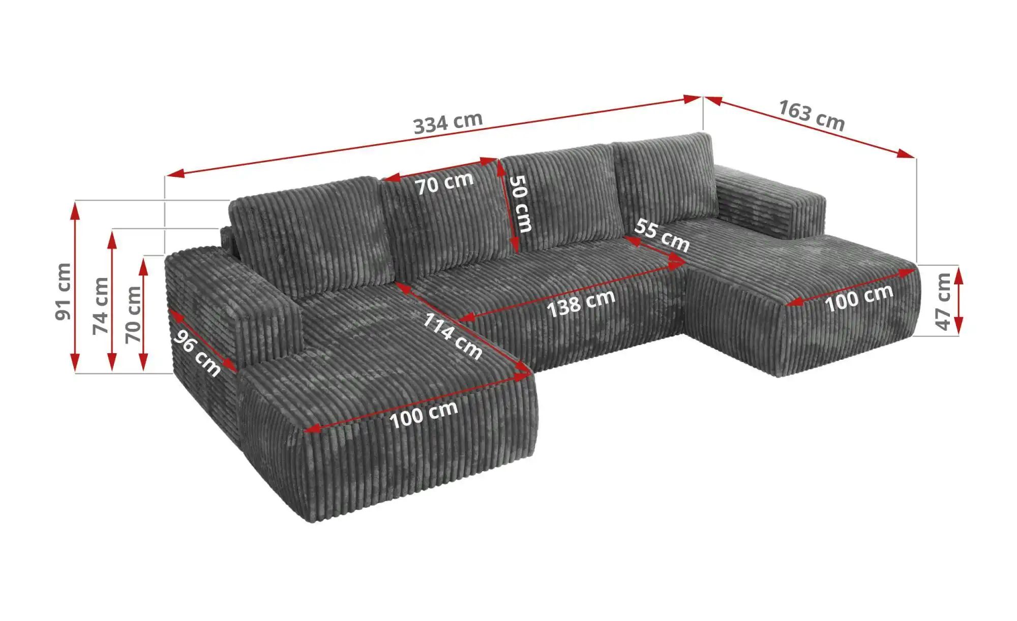 Wohnlandschaft mit Schlaffunktion Trentino ¦ grau ¦ Maße (cm): B: 334 H: 91 günstig online kaufen