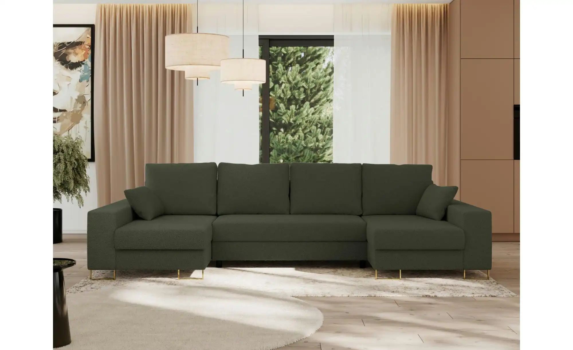 Wohnlandschaft mit Schlaffunktion Dorain ¦ grün ¦ Maße (cm): B: 312 H: 95 P günstig online kaufen