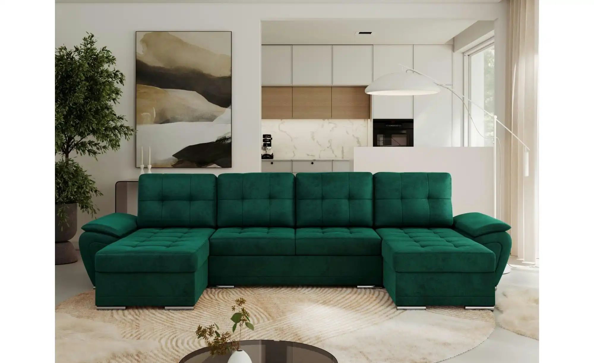 Thumbnail - Wohnlandschaft mit Schlaffunktion Umbria ¦ grün ¦ Maße (cm): B: 336 H: 85 Polstermöbel > Sofas > Schlafsofas - Höffner