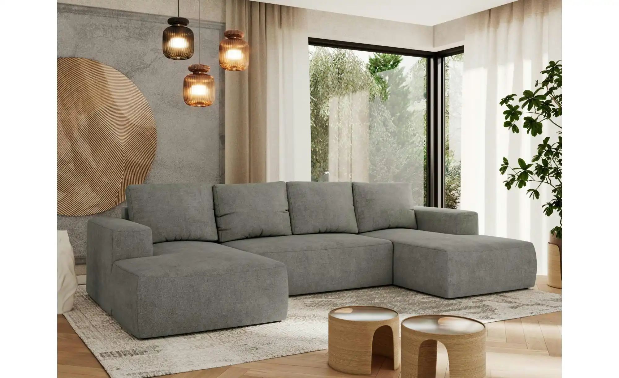 Wohnlandschaft mit Schlaffunktion Trentino ¦ grau ¦ Maße (cm): B: 334 H: 91 günstig online kaufen