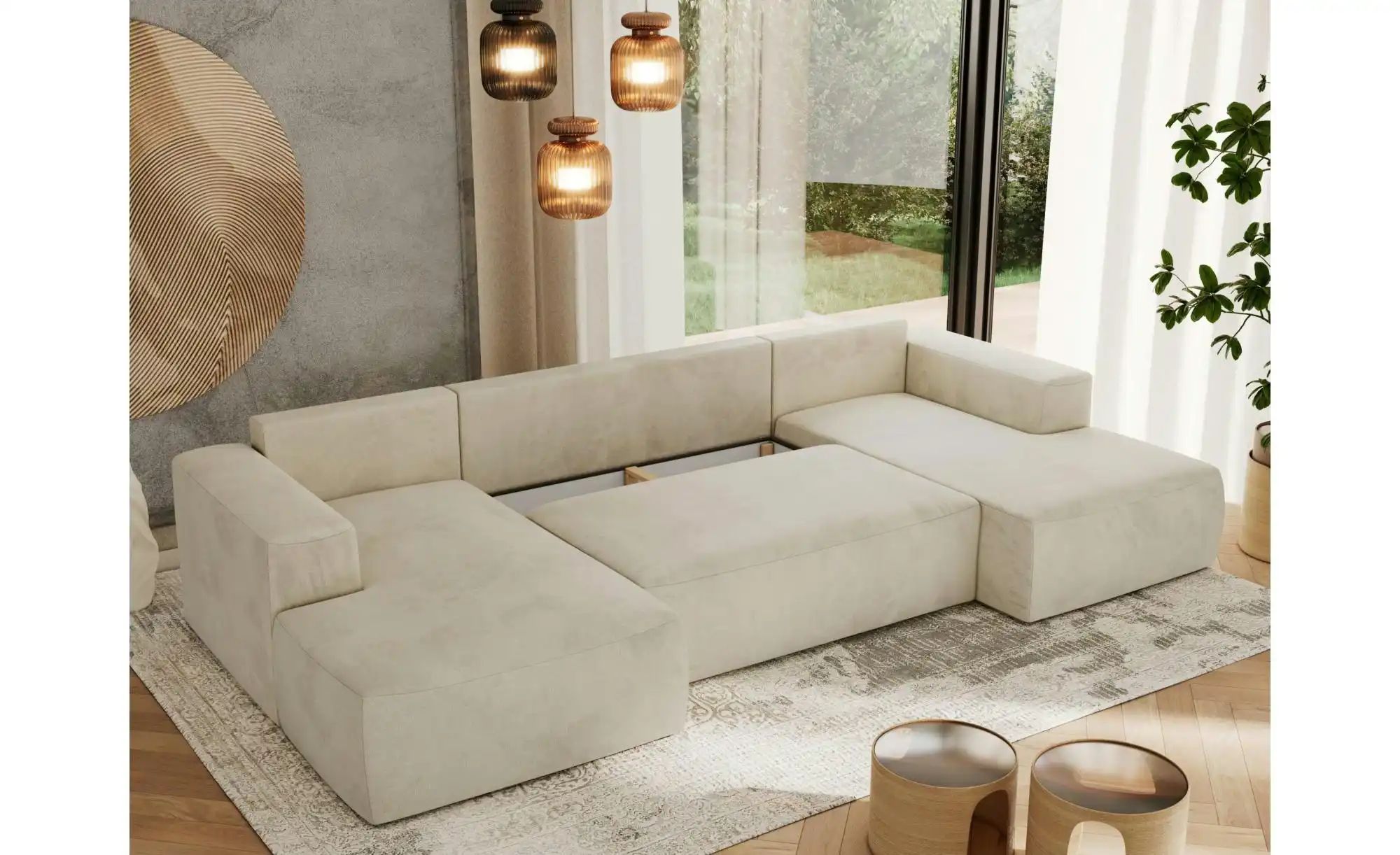 Wohnlandschaft mit Schlaffunktion Trentino ¦ beige ¦ Maße (cm): B: 334 H: 9 günstig online kaufen