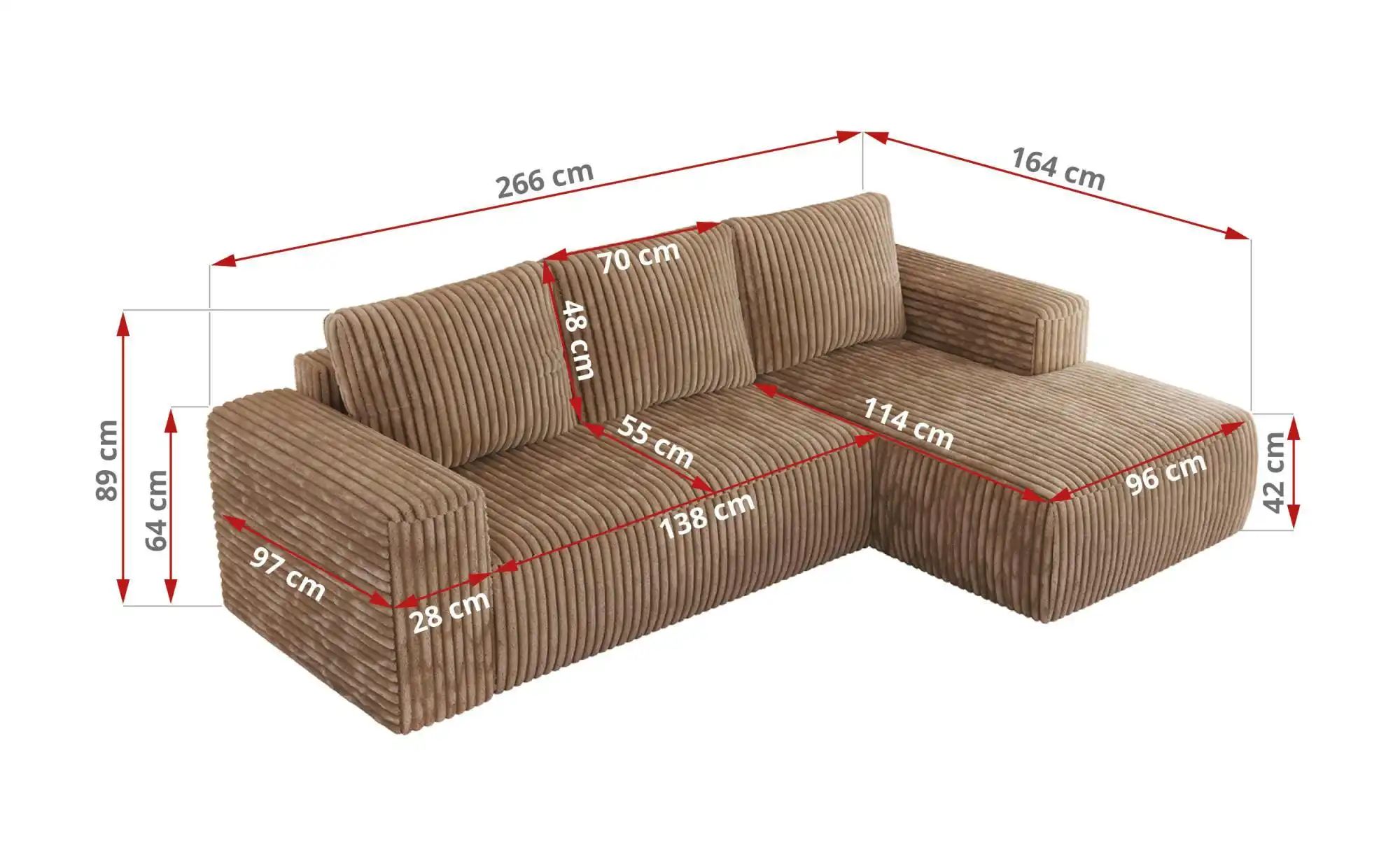 Thumbnail - Ecksofa Beige mit Schlaffunktion Trentino ¦ braun ¦ Maße (cm): B: 266 H: 89 Polstermöbel > Sofas > Ecksofas - Höffner